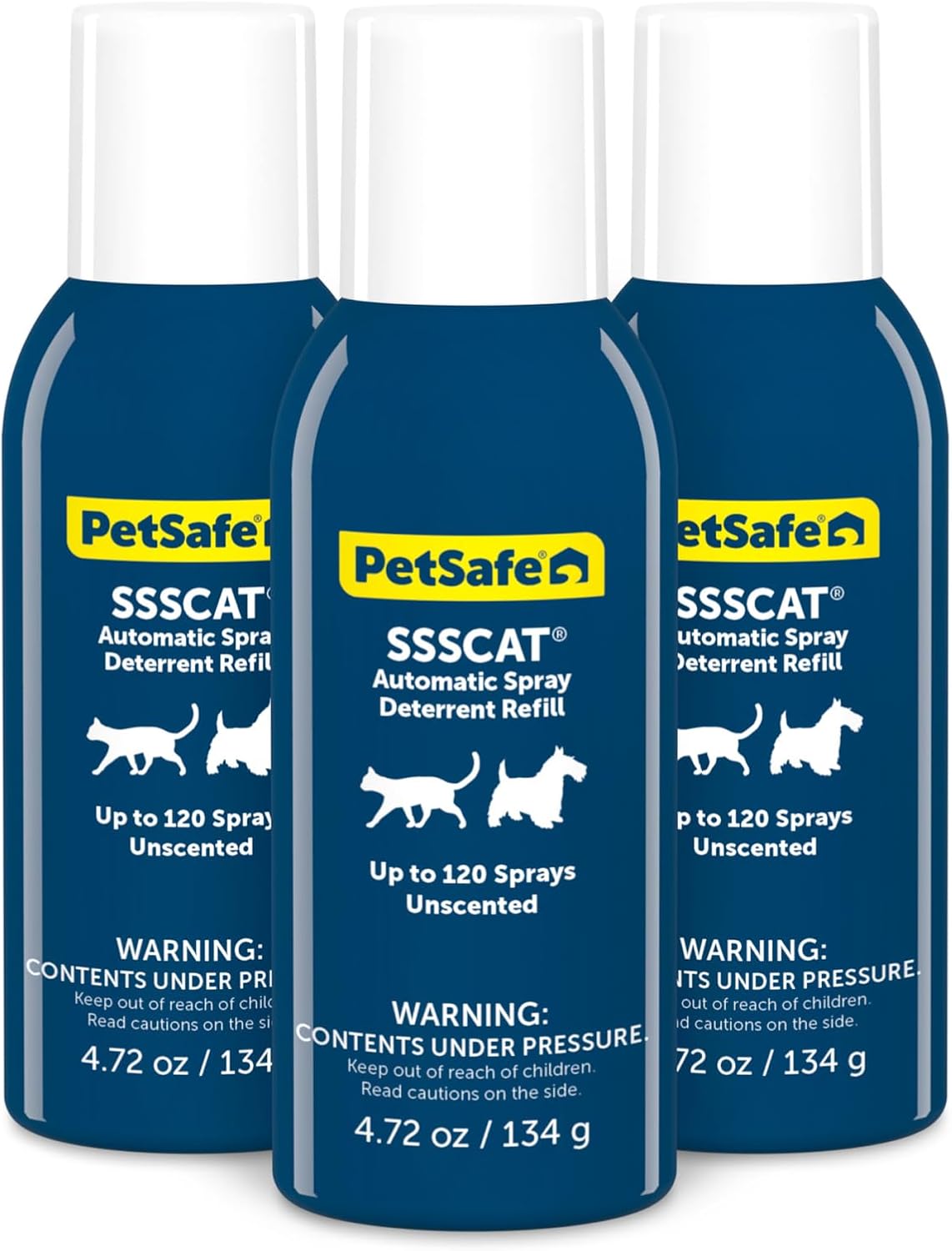 PetSafe SSSCAT Automatic Spray Pet Deterrent - Contactless Behavior Correction - Motion Sensor Air Burst - Odorless - Non-Staining - Versatile Placement Spray - Pack of 3 Refill Cans
