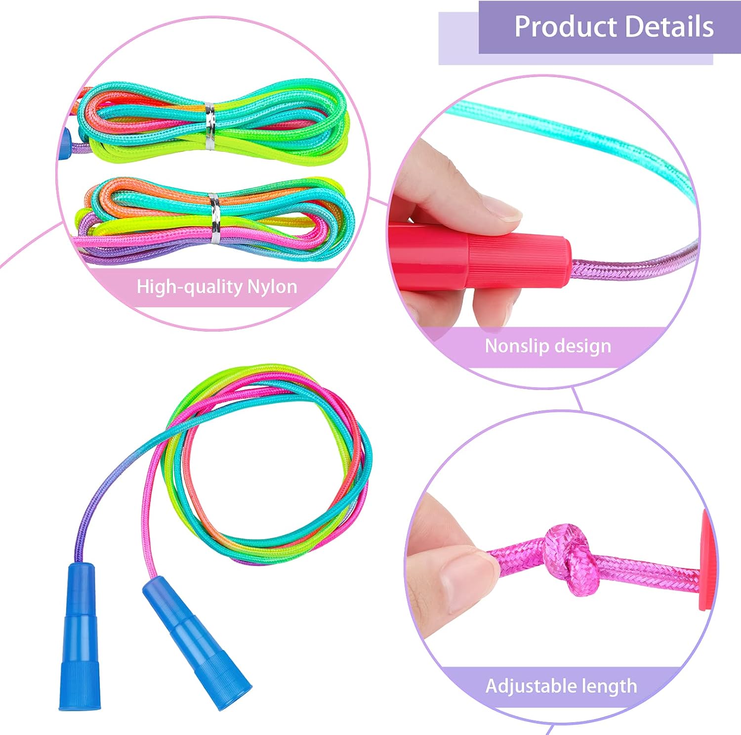 Elcoho 12 Pieces Adjustable Rainbow Skipping Ropes Outdoor Jump Rope Durable Nylon Jump Rope Set with Packing for Physical Education Outdoor Activities (7.2 Feet) : Toys & Games