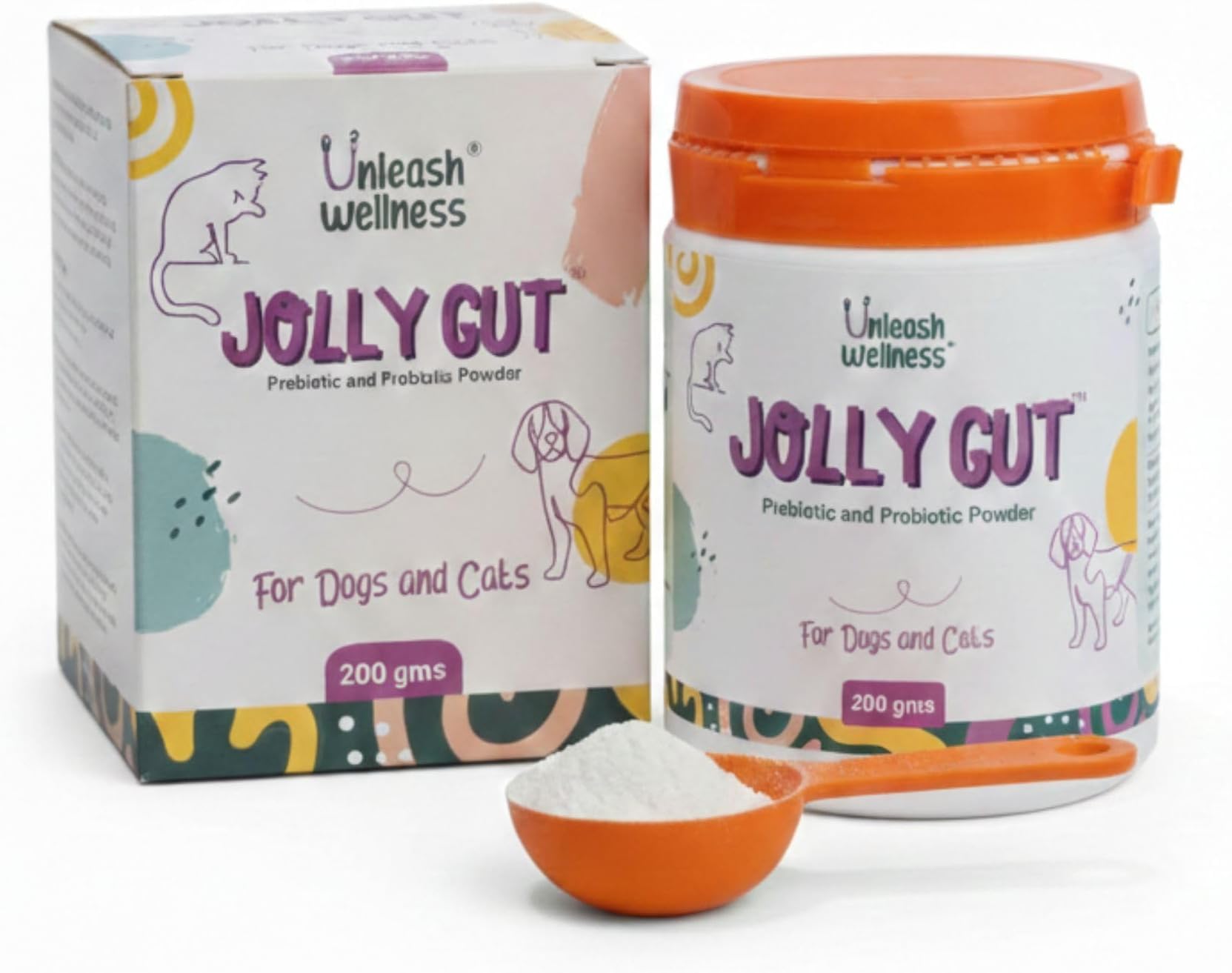 Jolly Gut® Pre & Probiotic Powder 200g, for Itching, Paw Licking, Diarrhea & Vomiting, Improves Digestion, Gut Health & Immunity, Scientifically Formulated, Tasteless Easy Daily Supplement