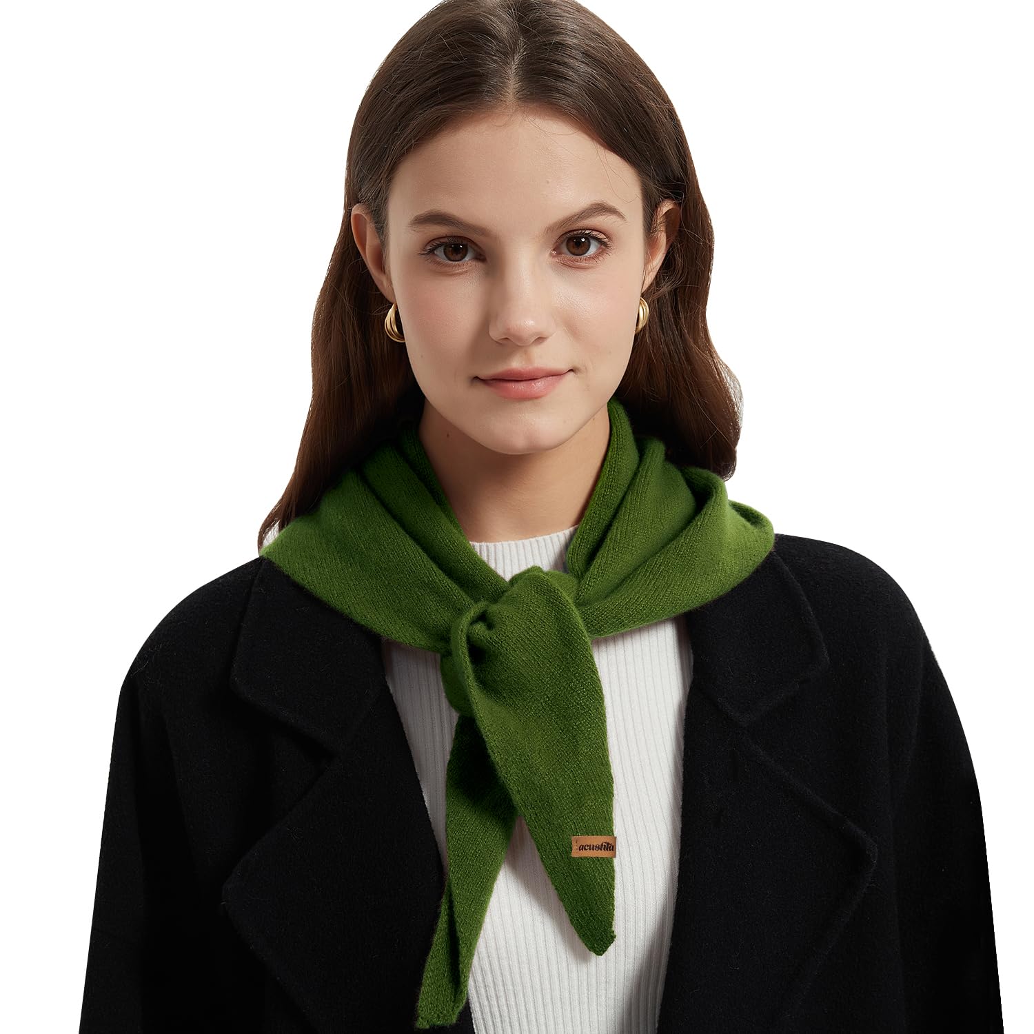ACUSHLA 100% Merino Wool Triangle Scarf for Women Knitted Fashion Neckerchief Lightweight Soft Warm Neck Warmer