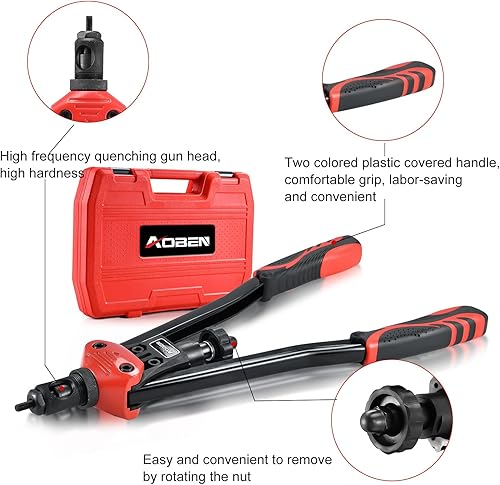 Miniatura 3 de AOBEN Herramienta de tuerca de remache de 16 pulgadas, kit profesional de ajuste de tuercas remachadoras con 12 mandriles métricas y SAE