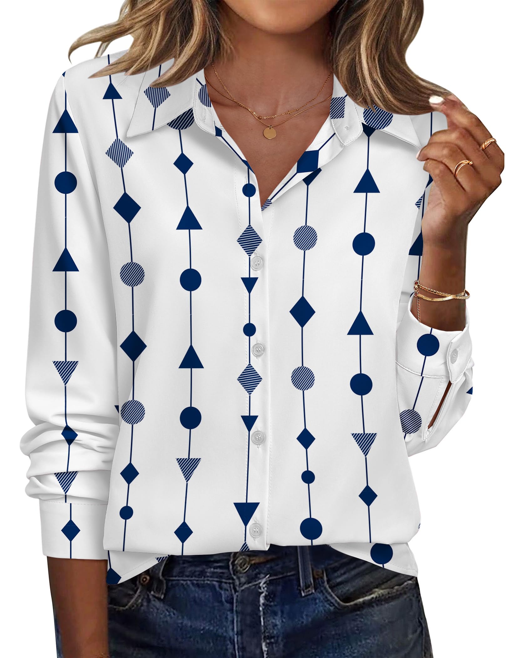 Zeagoo Blouse for Women Dressy Long Sleeve Button Down Shirts Business Casual Outfit Lightweight Solid/Printed Tops