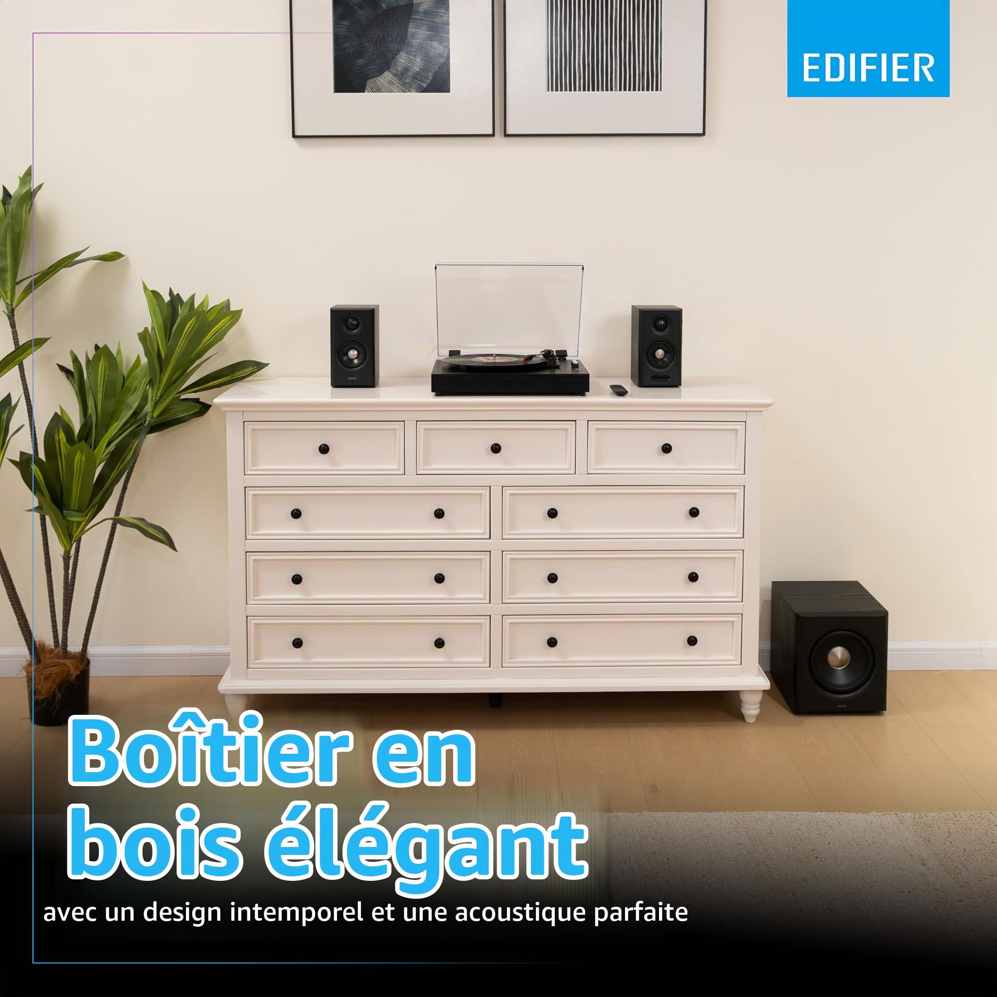 Edifier S355DB Système d'enceintes Hi?Res 2.1 ? 150 W RMS, 5,8 GHz sans fil, HDMI eARC, LDAC Bluetooth 6.0, USB?C, optique, coaxial, triple ampli DSP, design premium (noir)