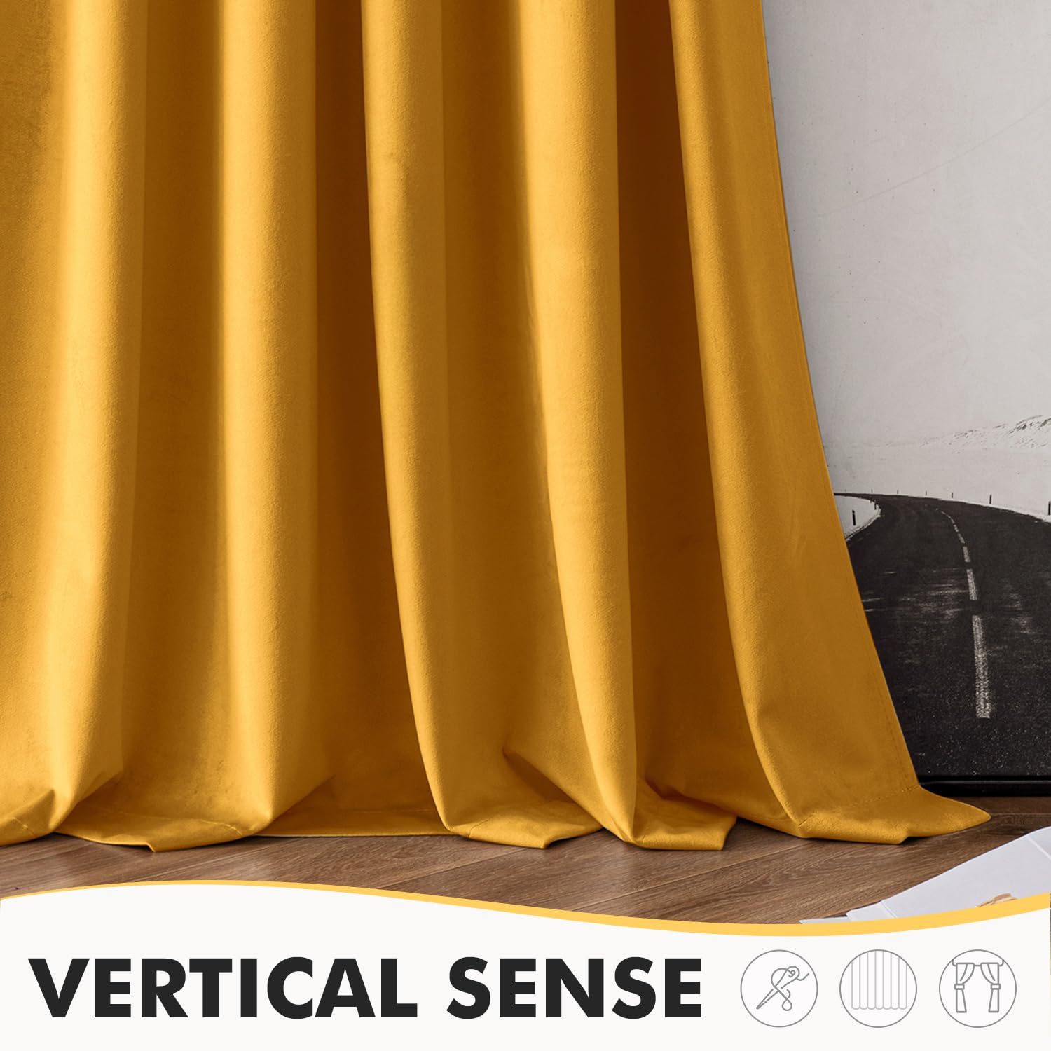 EMEMA Tende a cordoncino semi-oscuranti, isolanti in velluto, 2 pezzi, 140 x 260 cm, tende moderne per soggiorno e camera da letto, tenda spessa in raso termico, giallo senape
