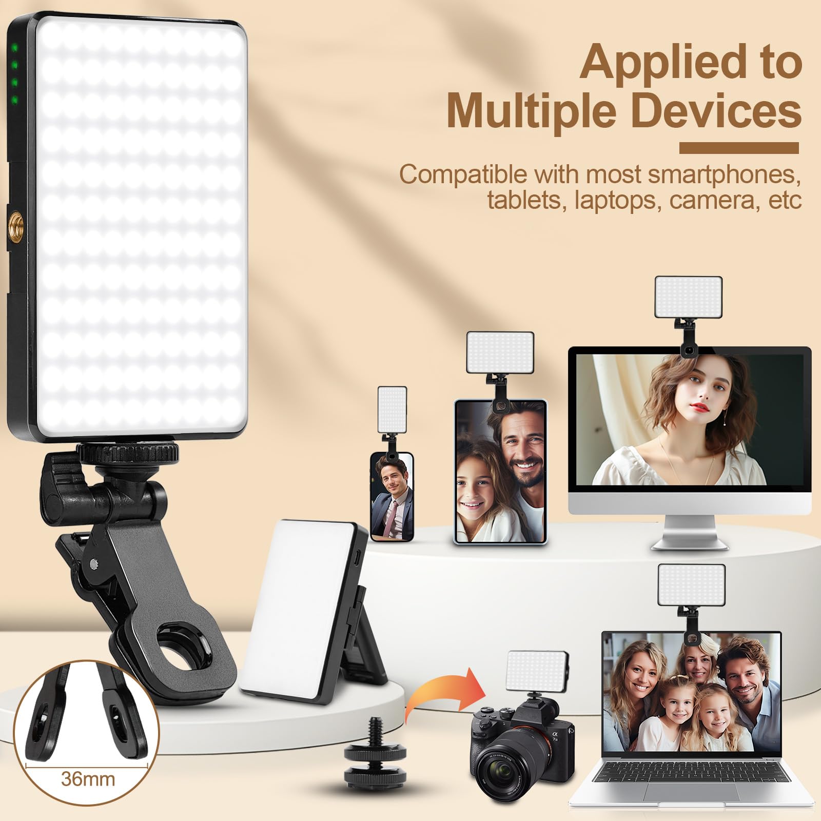 Luce LED Magnetica Portatile Per Cellulare Con Batteria 2000mAh, CRI 80+, 3 Colori E 10 Livelli Di Luminosità, Attacco A Slitta E Clip, Per Foto Su Telefono, Tablet E Vlog