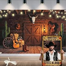 Vintage Western Cowboy Backdrop with Wanted Poster- Durable Polyester Photo Booth Background for Wild West Parties Decor Western Backdrop, 8x6FT