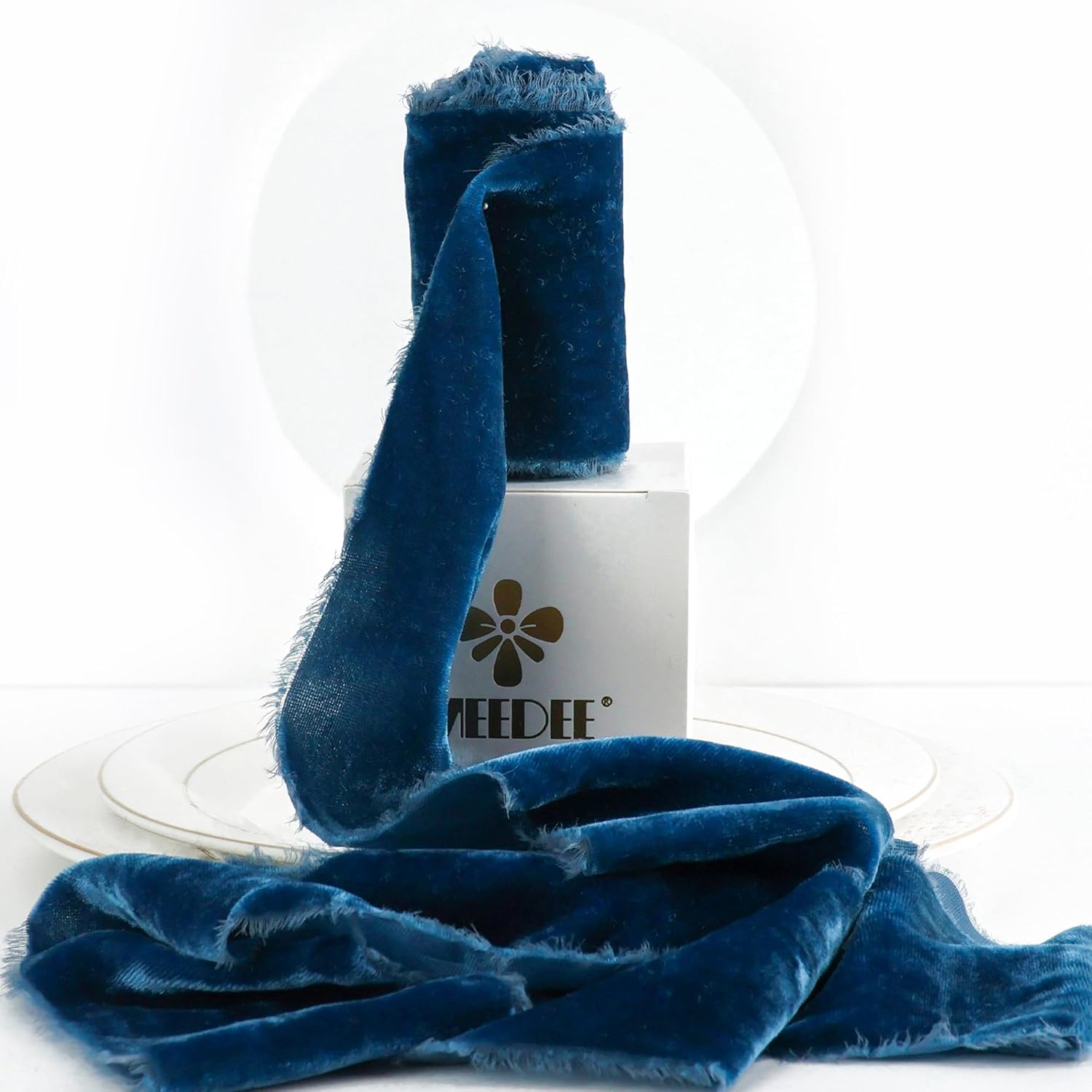 MEEDEE Dusty Blue Velvet Ribbon 3 Inch Blue Velvet Ribbon