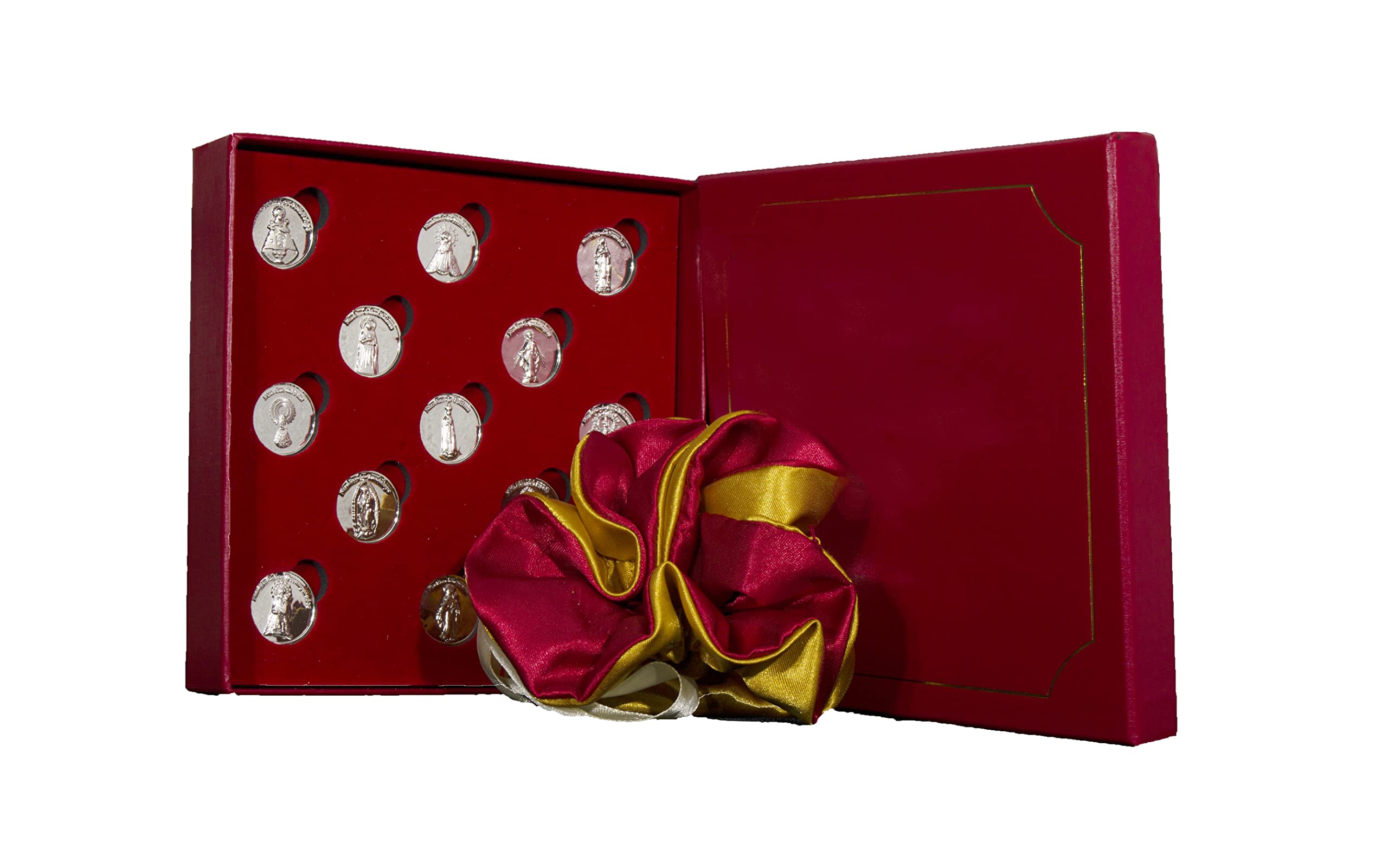 Arras de María con Saquito de Saten Redondo Reversible (Rojo y Dorado) Hecho a Mano por Nuestros Artesanos y Estuche Incluido.