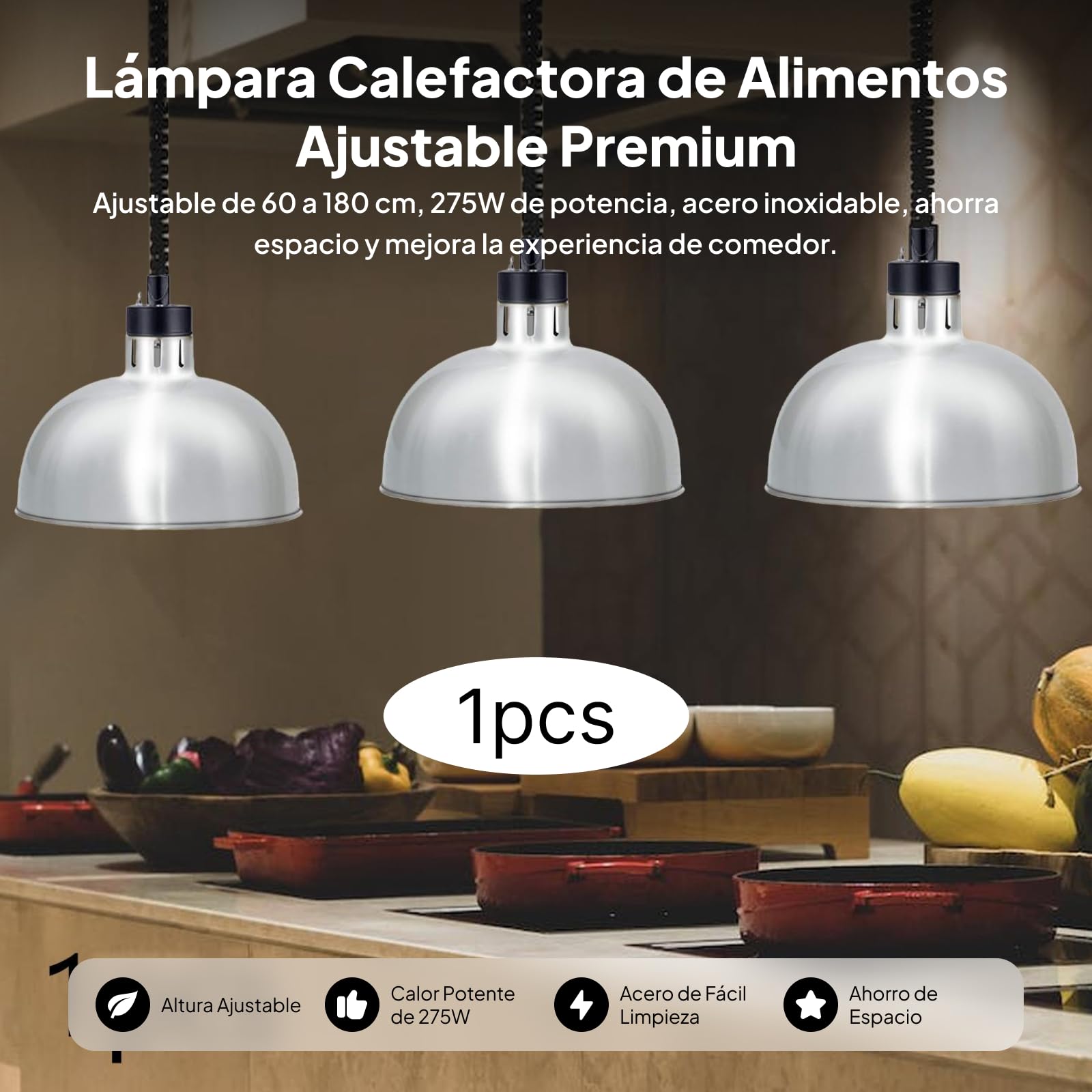 predolo Lámpara de Calor para Calentador de Alimentos, lámpara de Calor para Comida Caliente, Cocina, Acero Inoxidable, Buffet, Pollo Frito, lámpara de Calor, argén