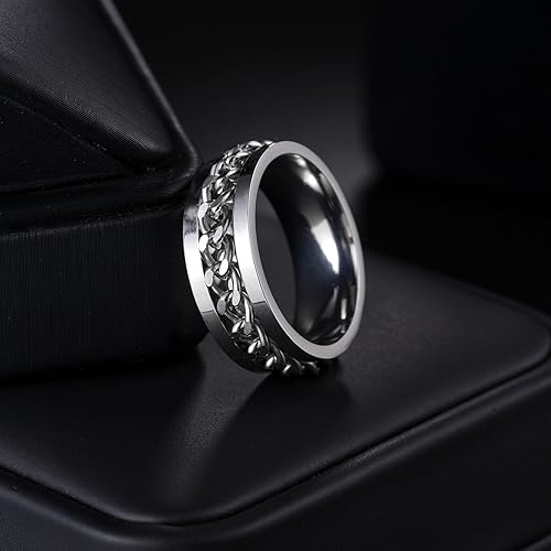 Miniatura 4 de Udolfly Anillos giratorios para la ansiedad para hombre, anillos clásicos de cadena para mujeres, adolescentes, niños, anillo de acero de titanio