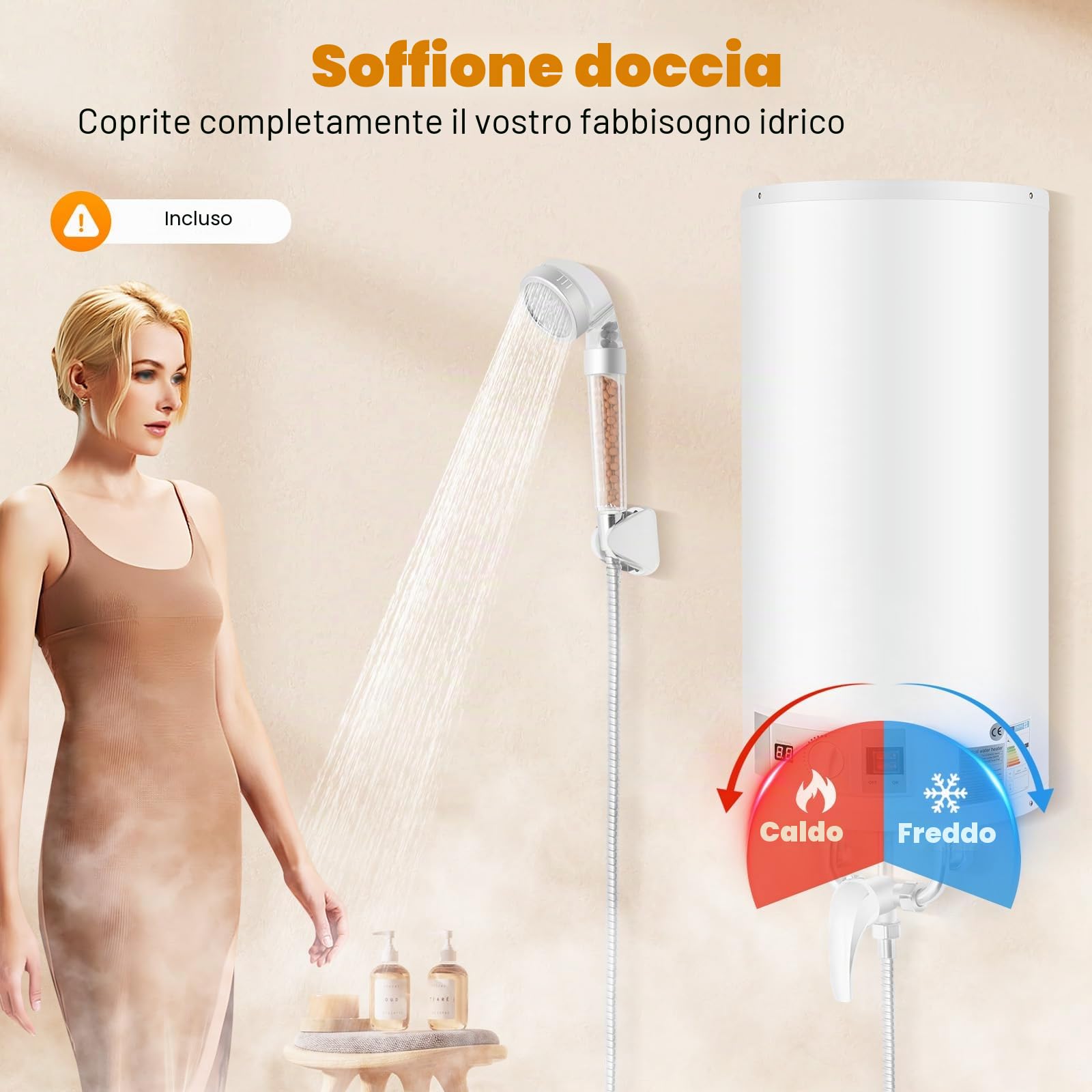 Scaldabagno istantaneo da 2000 W, 50 l, 220 V, scaldabagno elettrico, con indicatore di temperatura LED, controllo della manopola, per cucina e bagno