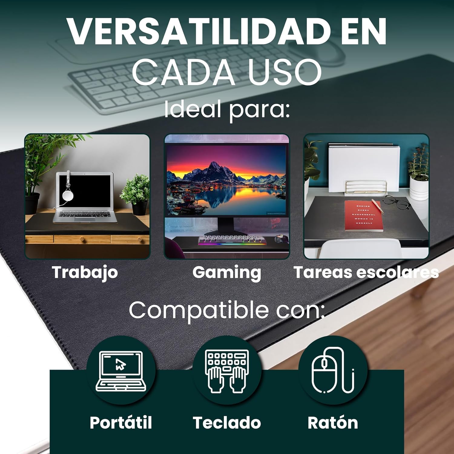 Protector de Escritorio 80x40 cm con Borde 90° – Imitación Cuero Impermeable, Antideslizante y Elegante | Tapete Escritorio Oficina sin Arrugas, Envío en Caja Plana