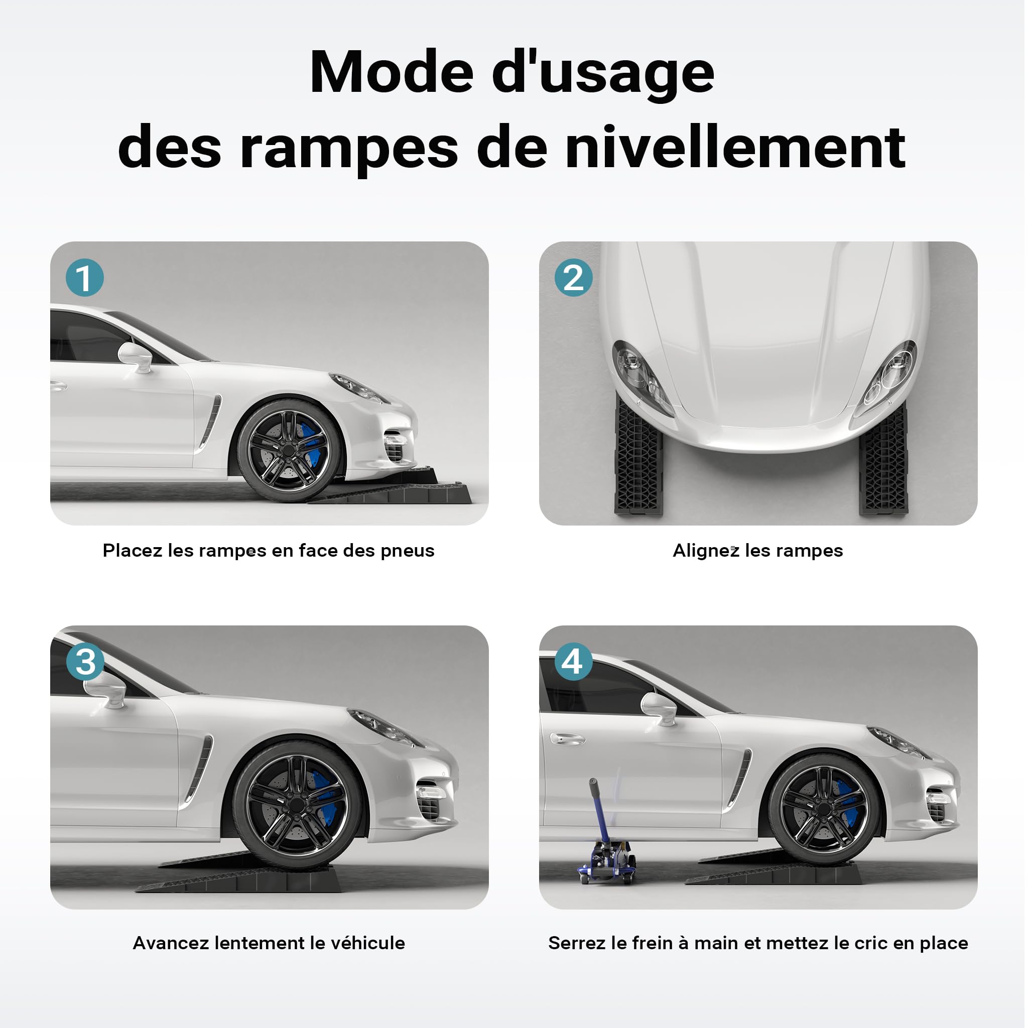 XPOtool Lot de 2 rampes Voiture d’accès Extra Plates – 700 x 200 x 78 mm – en PP Robuste – capacité Max. 3,5 t – Cales de Roue véhicule Chargement accès Caravane Camping Car Remorque