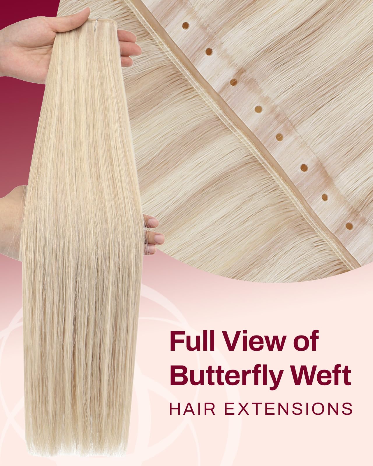 Moresoo Butterfly Weft Hair Extensions Remy Human Hair Ash Blonde Highlight Bleached Blonde 18 Inch OVO Weft Hair Extensions Human Hair Ash Blonde Highlight 100g/pack #18/613 — view 2