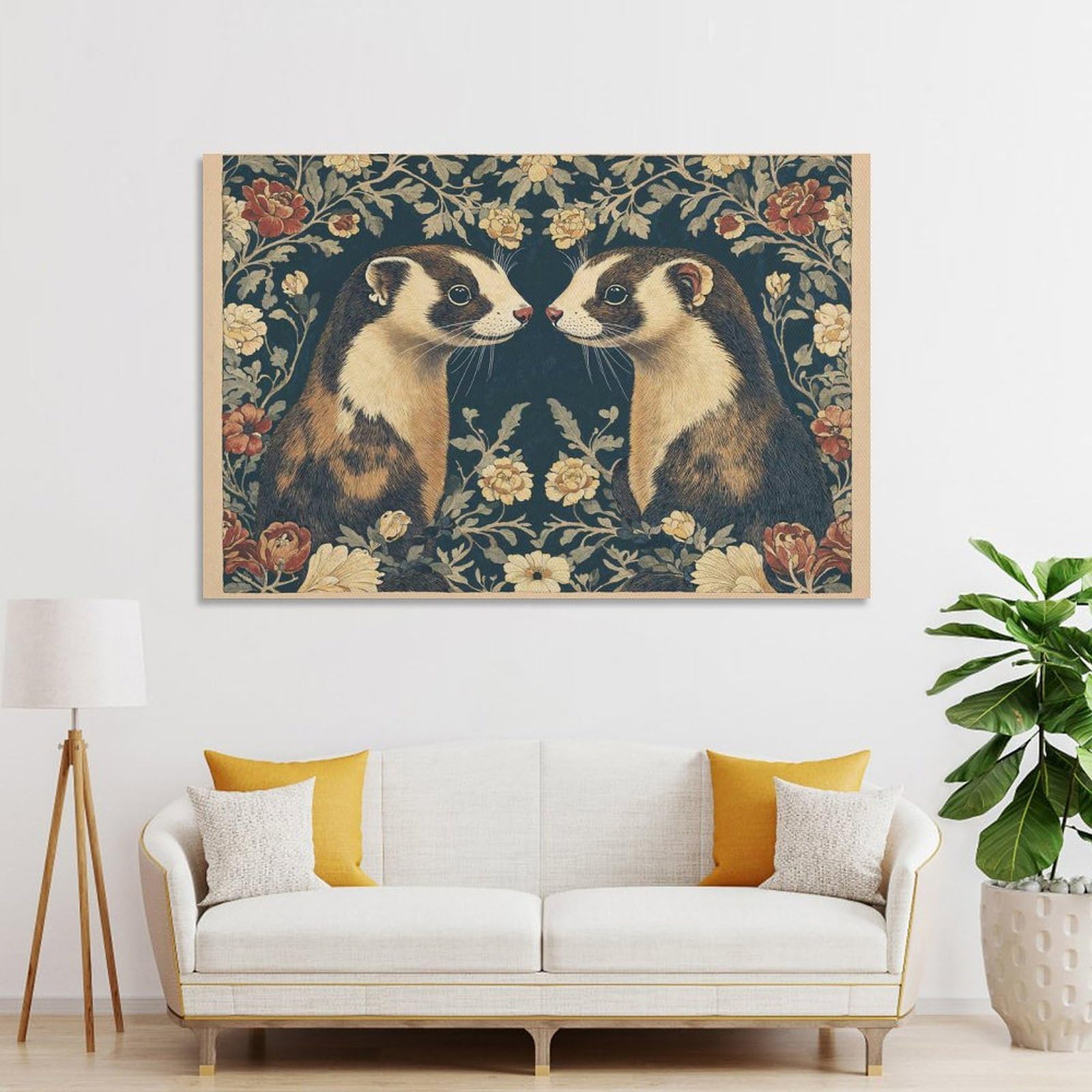 Junmoney Ferrets William Morris Botanical Canvas Wall Decor, 20x30inch(50x75cm), for Home Lounge, Bedroom Or Reading Nook, Modern Wall Decor for Cosy Interiors