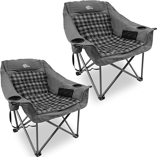 Miniatura 16 de Sillas de campamento de gran tamaño para adultos, silla de césped plegable resistente acolchada para exteriores, silla de campamento XL para Marrón