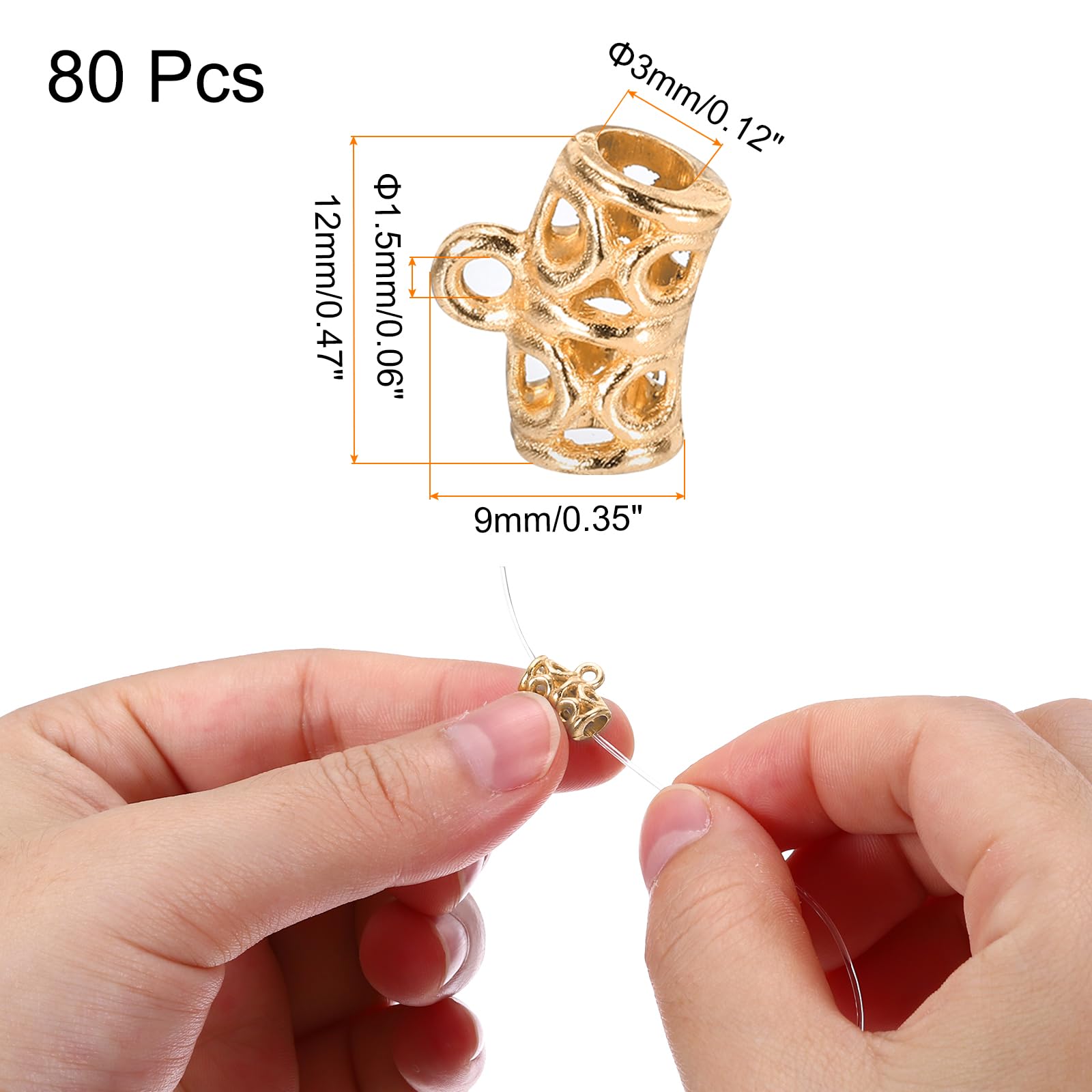 PATIKIL Spacer Bail Bead, 80 Pcs Spacer Beads Charms Holder Bracelet Tube Beads Hanger for Necklace Jewelry DIY Making K Gold - Image 2
