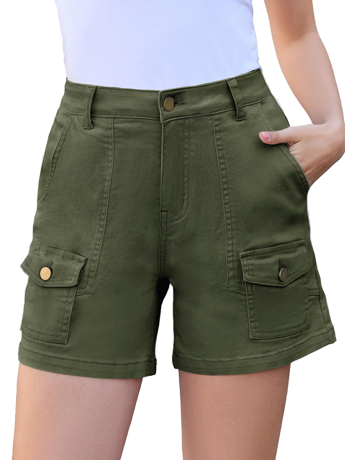 Rasutina Pantaloncini cargo elasticizzati da donna a vita alta pantaloncini in jeans da donna 12,7 cm cavallo estivo pantaloncini in denim Jorts