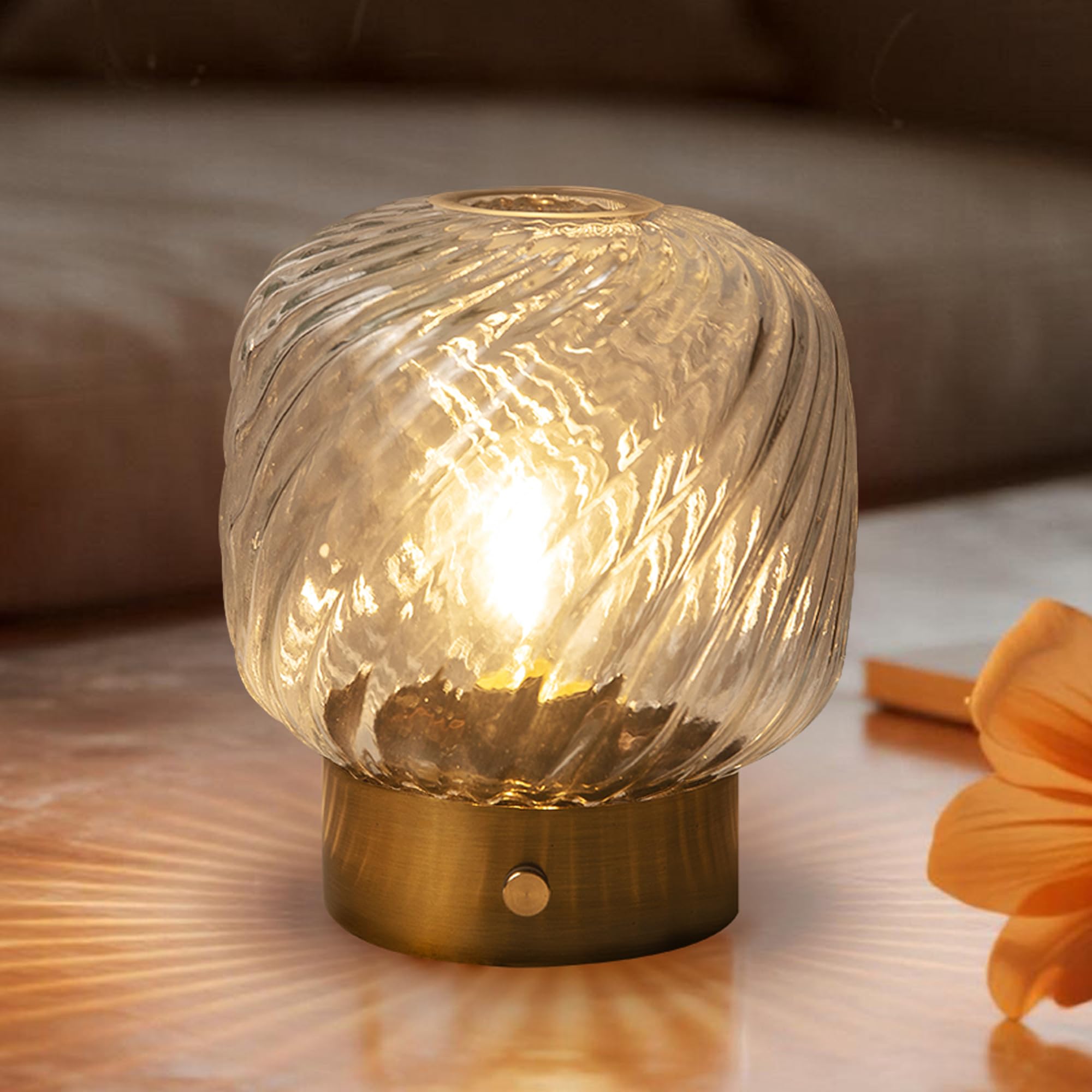 Photo 1 of ***Switch Broken***LUSHARBOR Battery Operated Table Lamp with Timer, Stepless Dimming Small Bedside Lamp Battery Powered Cordless Lamp for Home Decor Entryway/Living Room/Coffee Table/Shelf Transparent