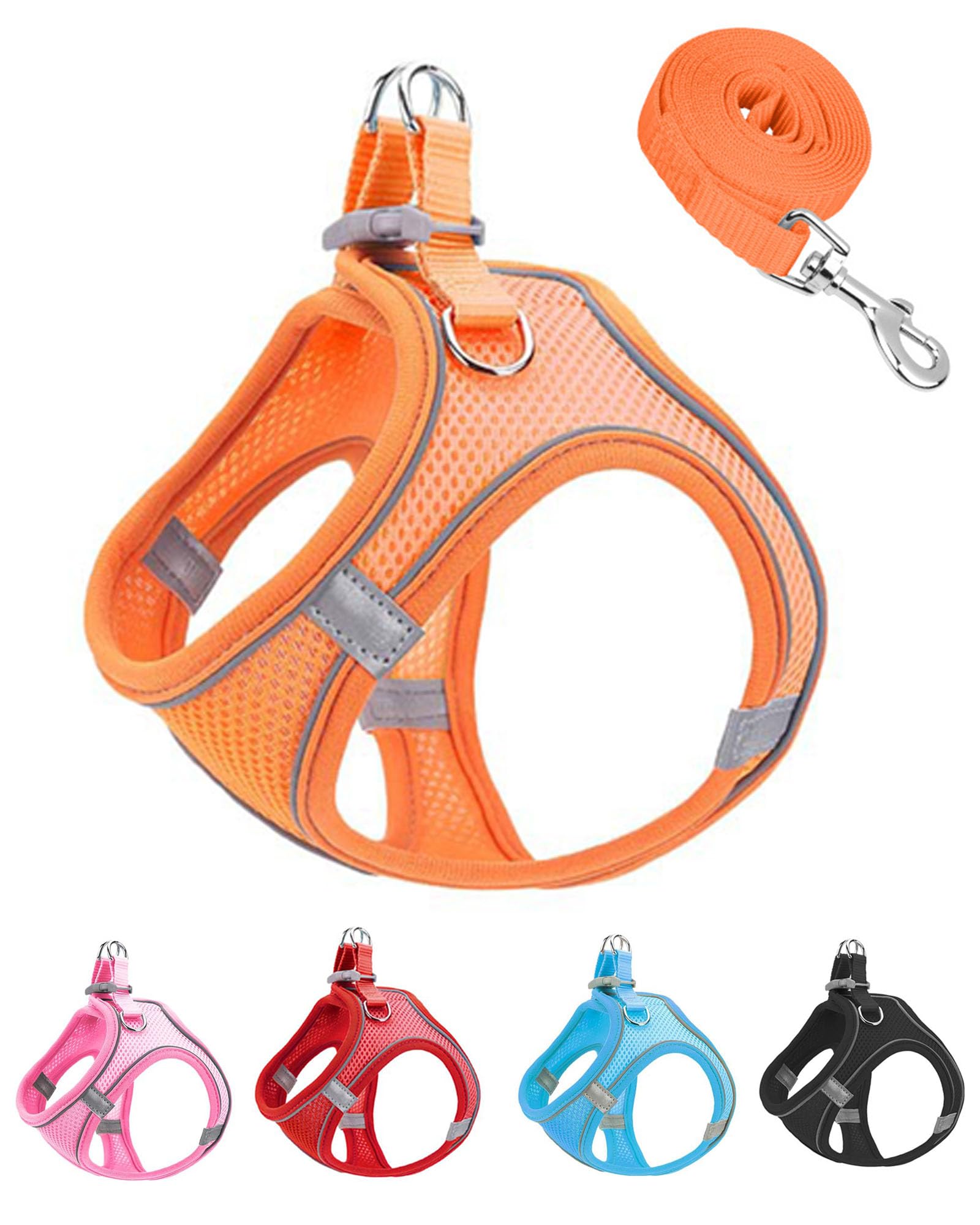 JUFOO XXS Orange Soft Mesh Dog Harness and Leash Set,No Escape Puppy Harnesses for Training Walking， Reflective Adjustable Puppy Vest for Small Medium