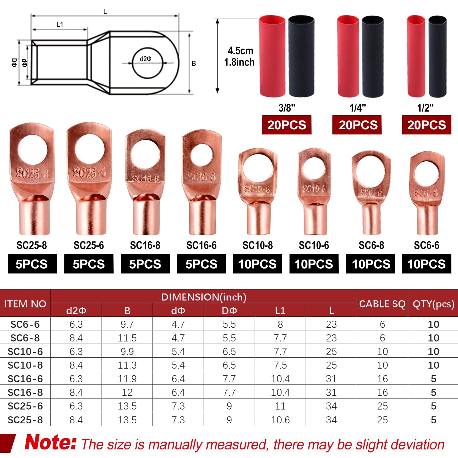 LEONTOOL Kit de herramientas de crimpado de cable de batería para terminal eléctrico AWG 8-1/0, herramienta de crimpado de terminales de cable de batería con cortadores de cable, 60 lengüetas de
