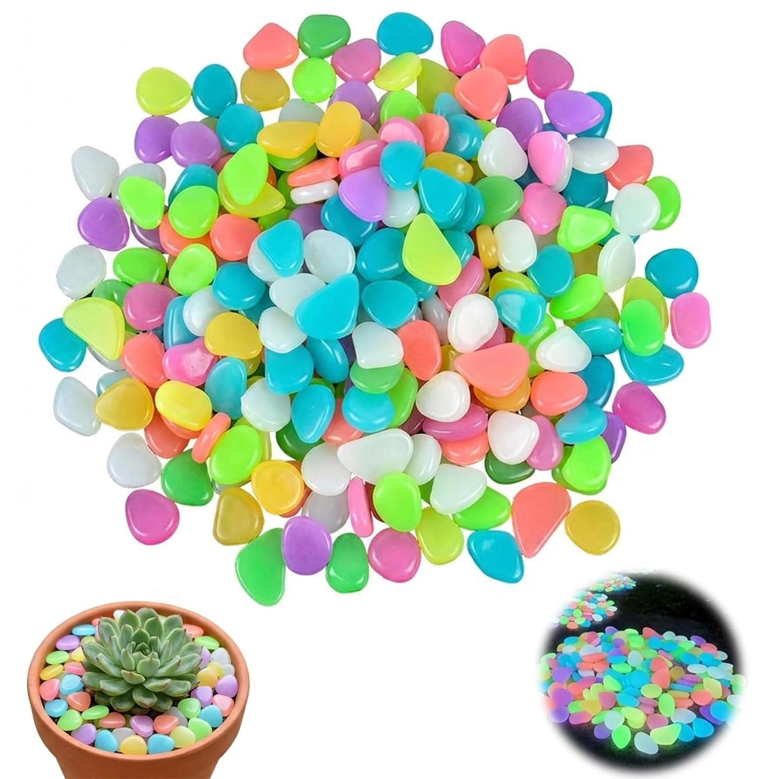 500 Pcs Glow in The Dark Pebbles, Garden Stones, Waterproof Luminous Coloured Stones, Small Pebbles for Garden Fish Tank Pathway DIY Craft Indoor Outdoor Landscape Decor