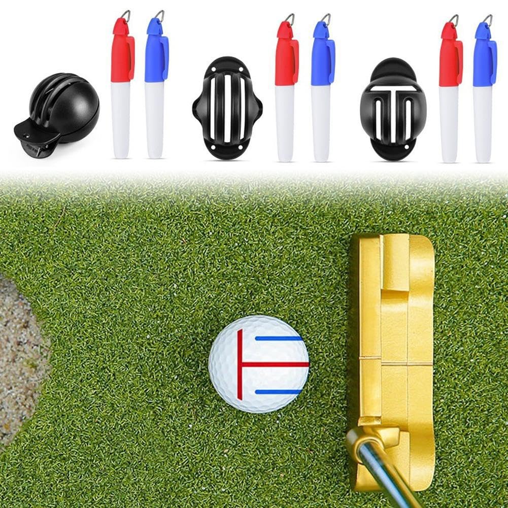 Golf Ball Marker Tool Lines Drawing Alignment Kit with 2 Color Waterproof Pen for Beginners