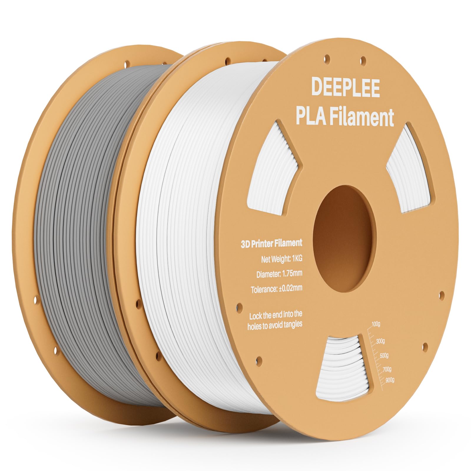 PLA 1.75mm 3D Printer Filament, Dimensional Accuracy +/- 0.02mm, Neatly Wound, No Clogging, Vacuum Package, Fits for Most FDM 3D Printers, 2 Pack 1kg White &amp; Gray
