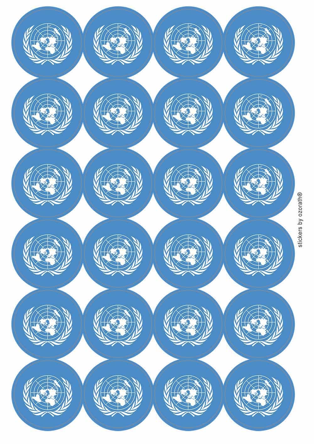 United Nations National Flag Circular Matt Paper Stickers A4 Sheet of 24 (Each Sticker is 45mm Diameter)