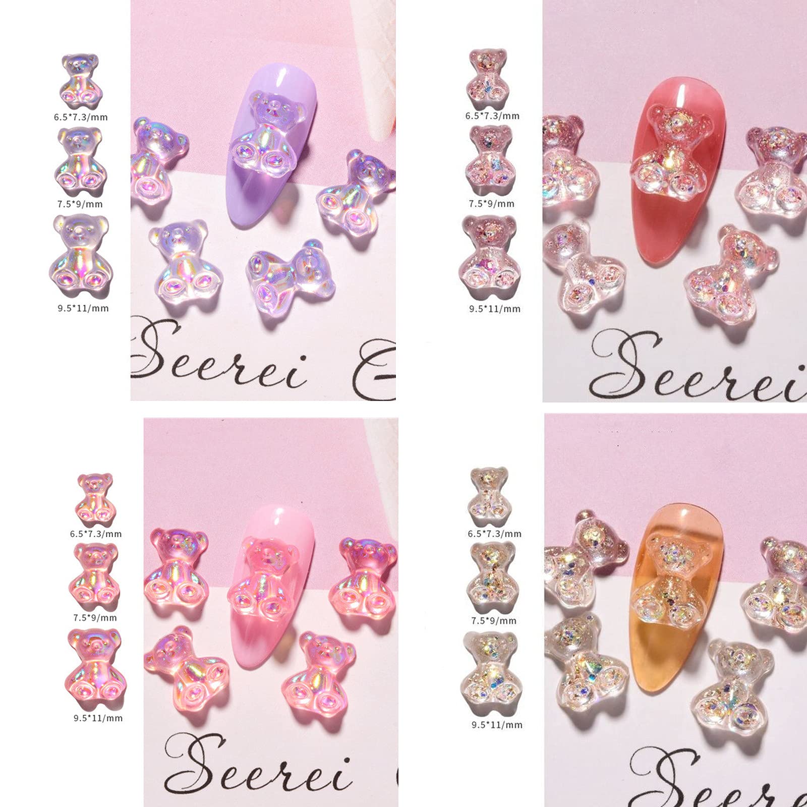 Amazon | ネイルパーツ クマ 48個セット 透明 オーロラ くま