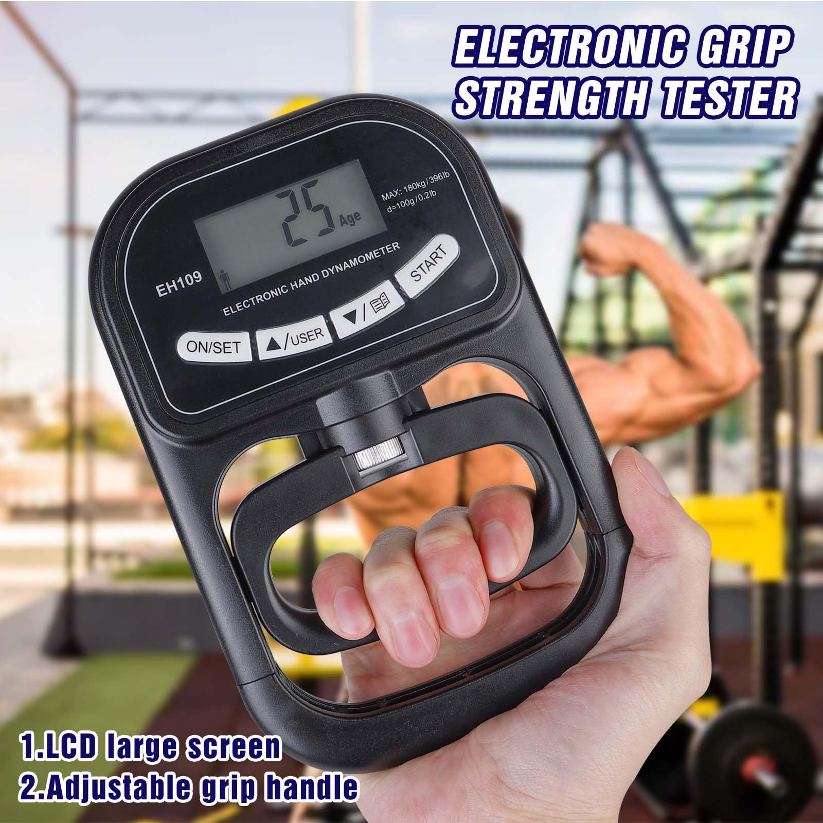 Dinamómetro digital LCD, probador de agarre Grip Strength Trainer negro
