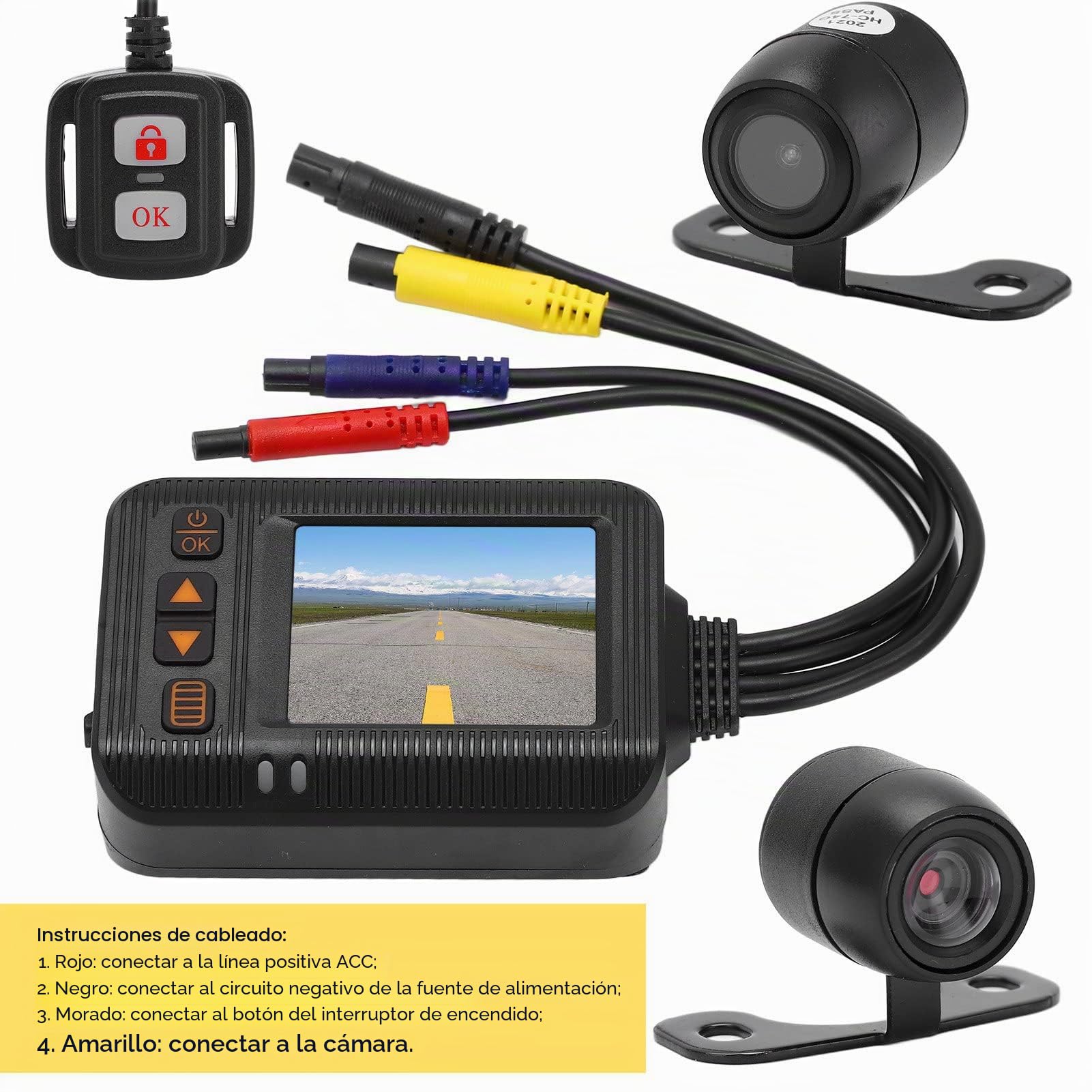 Dash CAM de Motocicleta, Cámara Frontal y Trasera de Conducción Deportiva, Dashcam Impermeable con Lente Gran Angular, DVR de Grabación en Bucle para Motocicleta