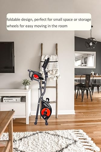 Miniatura 6 de YYFITT Bicicletas de ejercicio 3 en 1 para el hogar  Bicicleta estacionaria plegable con bandas de entrenamiento de brazo  16 niveles de resistencia