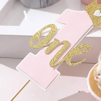 One Cake Topper for Baby Girls - Pink and Gold for 1st
