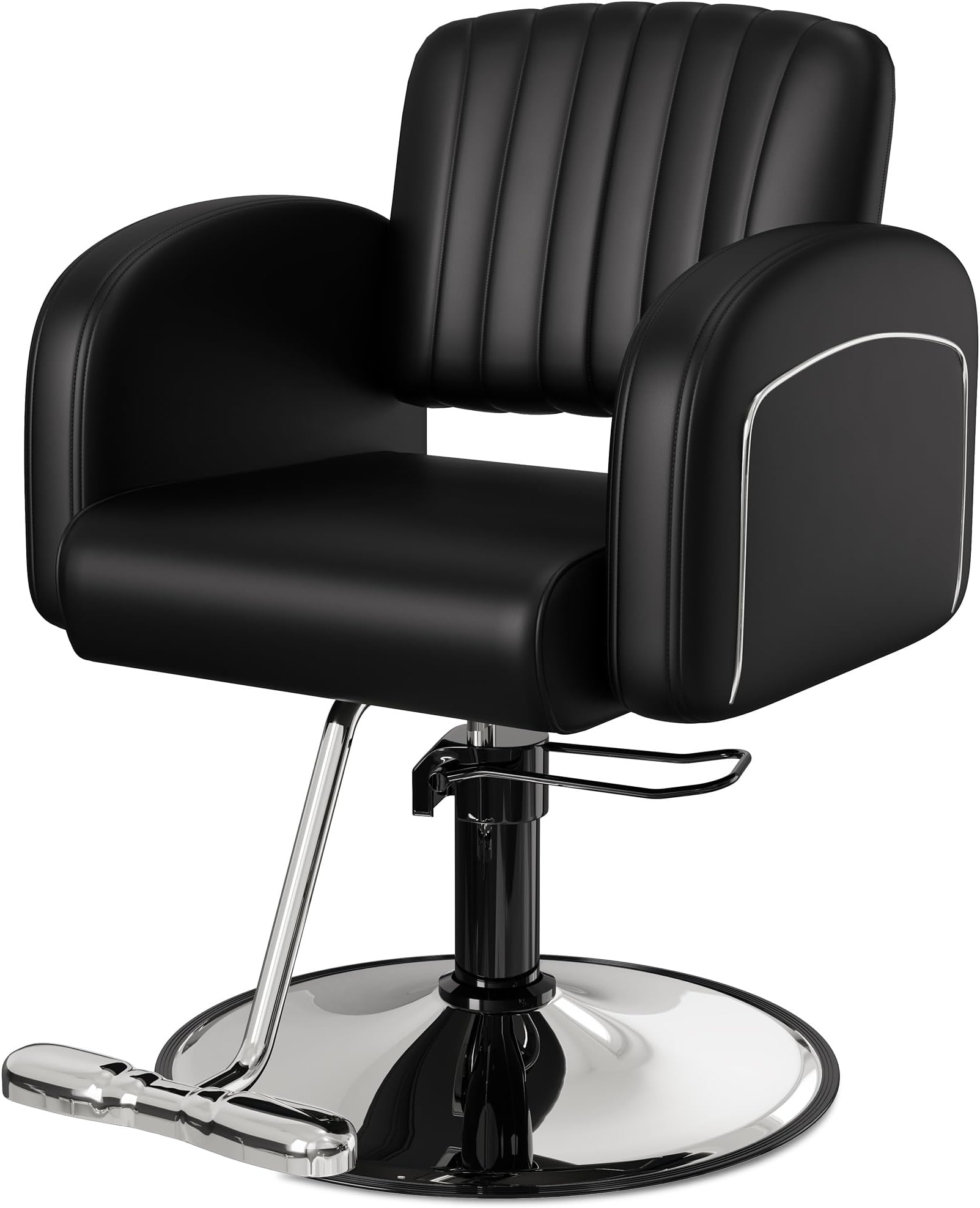 Baasha Professional Silver Salon Chair, Luxury Hydraulic Styling Chair with Soft PU Leather, High-Density Foam Cushion, 360ยฐ Swivel, Stainless Steel Frame, Ergonomic Design, 330 lbs Capacity