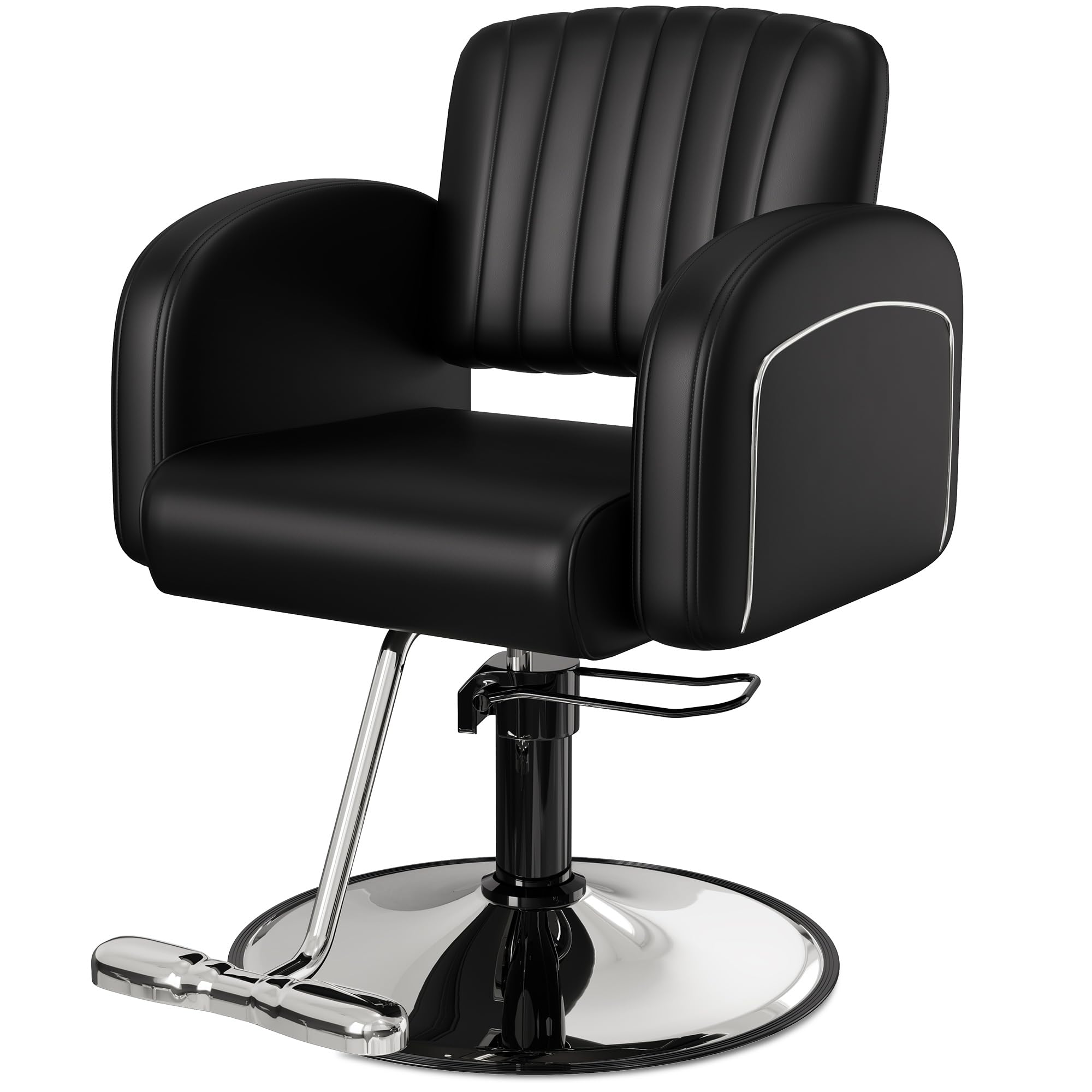 Baasha Professional Silver Salon Chair, Luxury Hydraulic Styling Chair with Soft PU Leather, High-Density Foam Cushion, 360° Swivel, Stainless Steel Frame, Ergonomic Design, 330 lbs Capacity