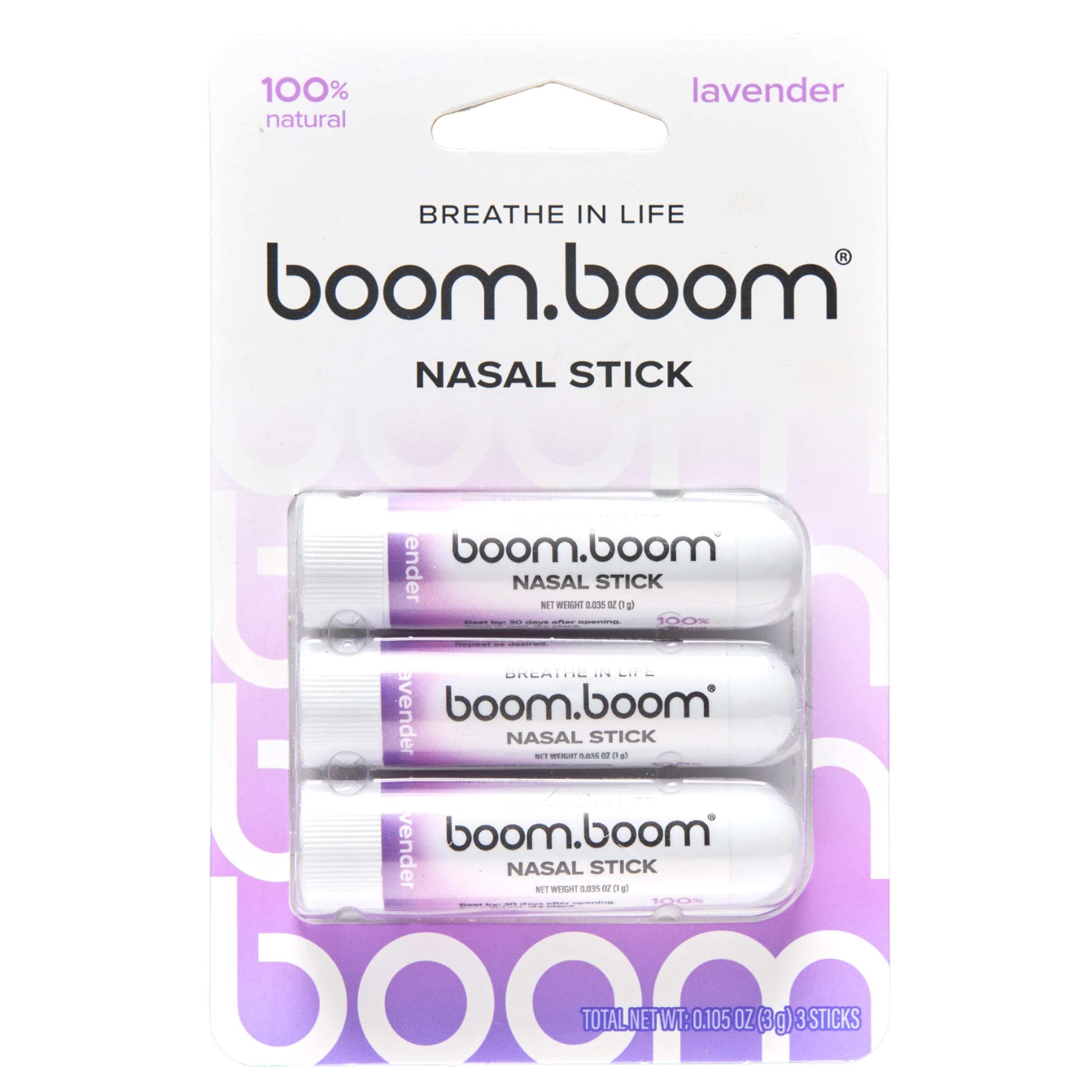 BoomBoom Nasal Stick | Vapor Flow Technology | Cool Refreshing Sensation | Natural Mood Boost | Simple Ingredients | Essential Oils + Menthol Inhaler (Lavender)