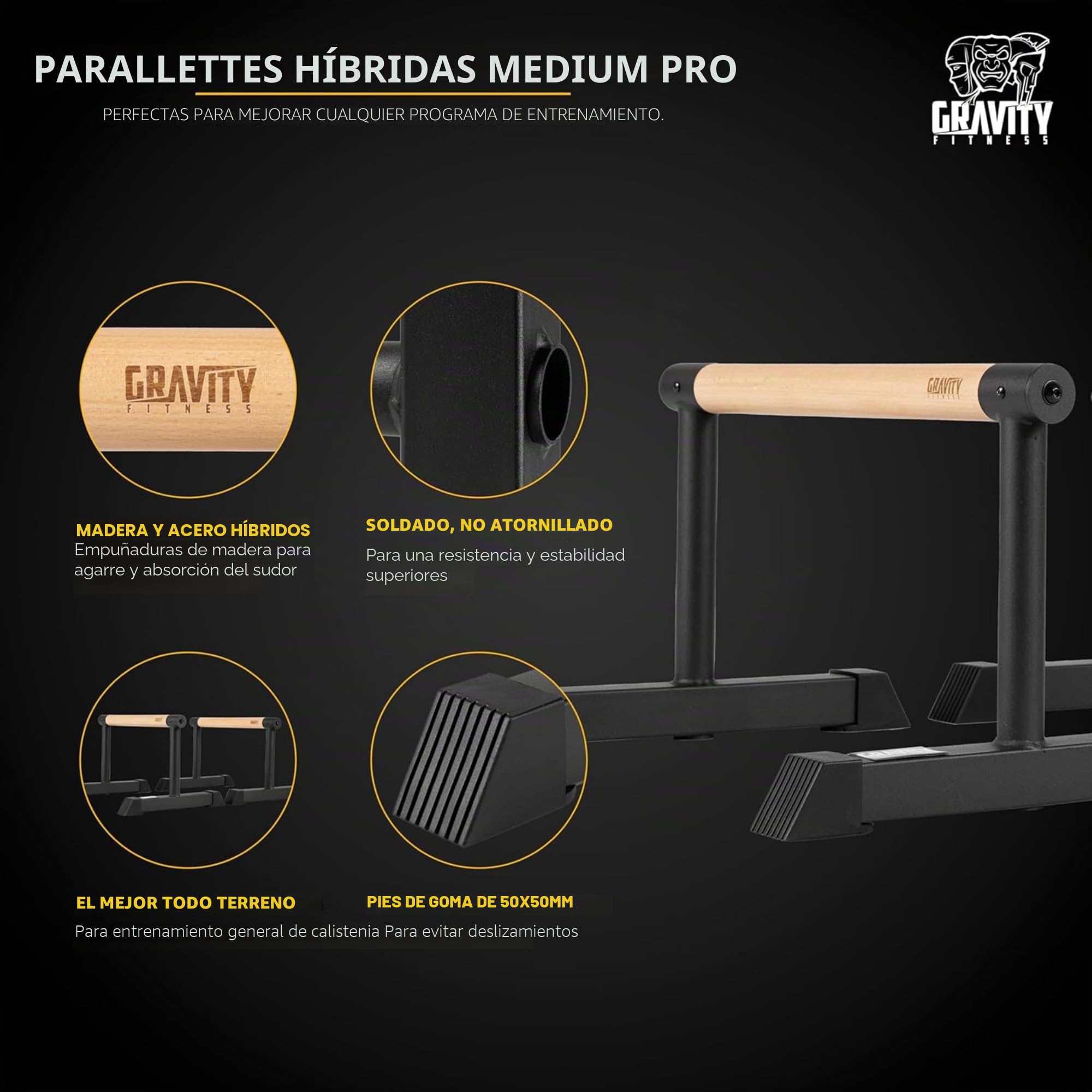 Gravity Fitness Parallettes - Nuevas asas de madera híbridas - Calistenia, Crossfit, uso doméstico y comercial