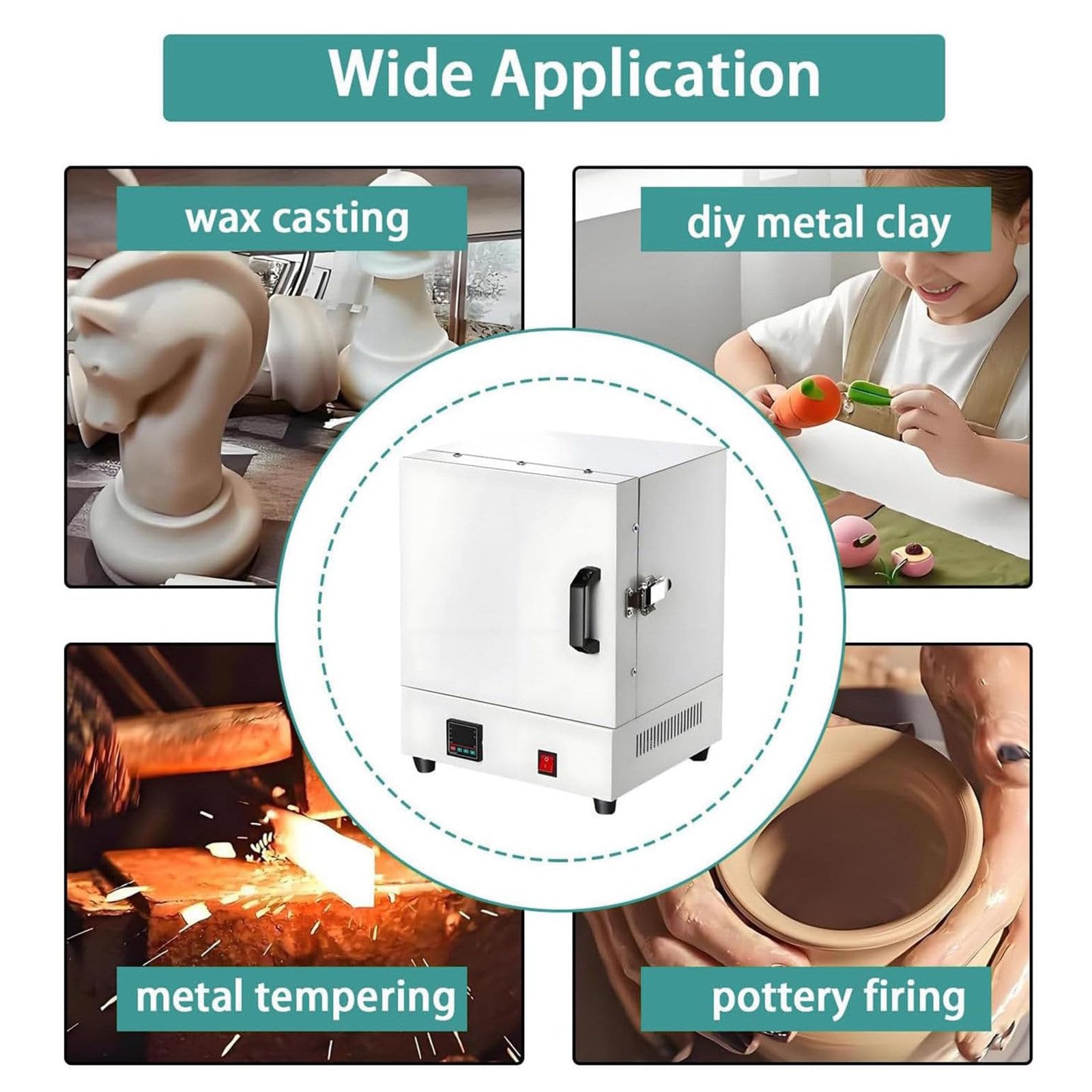 Four Électrique de Calcination 2000W, Four à Moufle Intégré à Haute Température, Four de Laboratoire Intégré pour Le Traitement de Bijoux 1150°C, avec Gants Et Pinces Résistants à La Chaleur