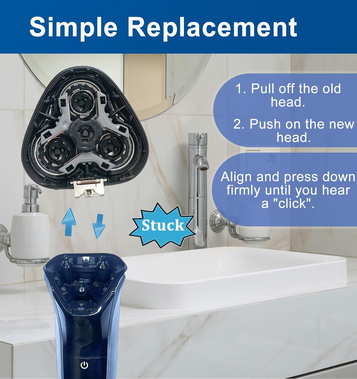 S2305 Replacement Head (Holder + Blades) Compatible with Philips Norelco Aquatec S2600/2500/S2400 Replacement Shaver Head,X3052/91, X3001/90,S1311,S1211,S1121,S1015