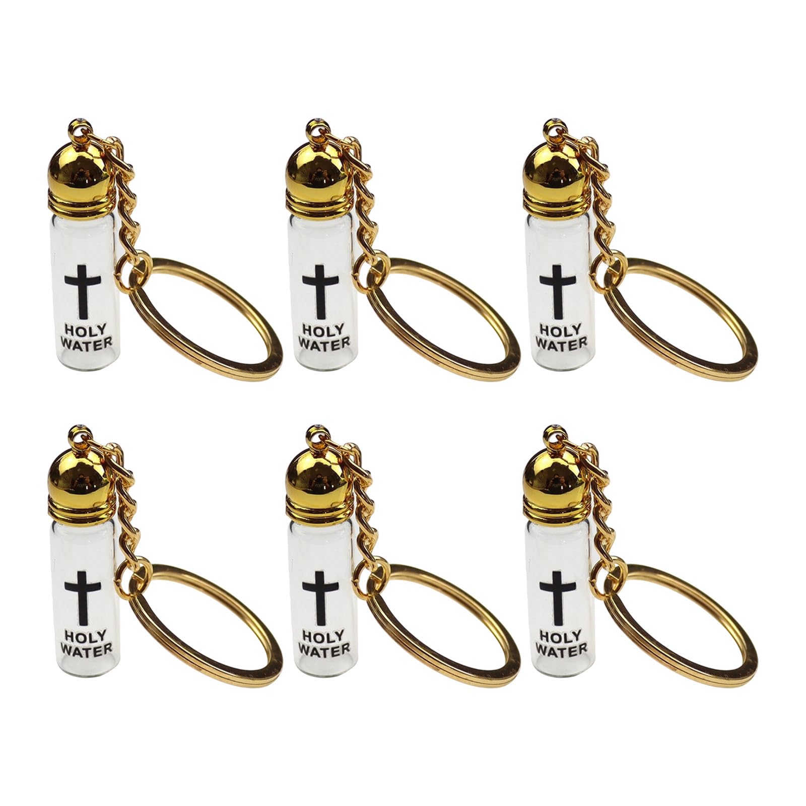 Vdaxvme Unisex Multicolor Half Dozen Transparency Crucifix Keychain Religious Ornament Metal Clasp Holy Water Vial For Car Accessories Portable Holy Water Container Keyring