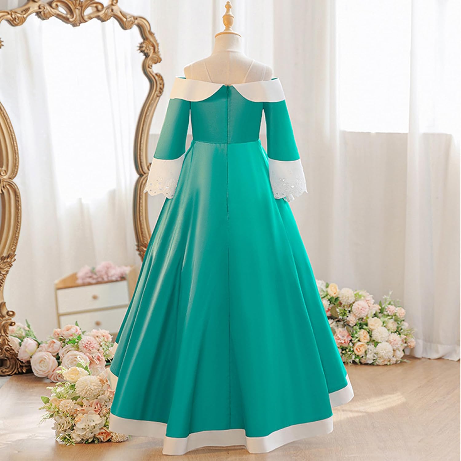 Princess Costume Dress for Girls Halloween Cosplay Party Dress Up With Crown Earrings Brooch Star Stick Accessories