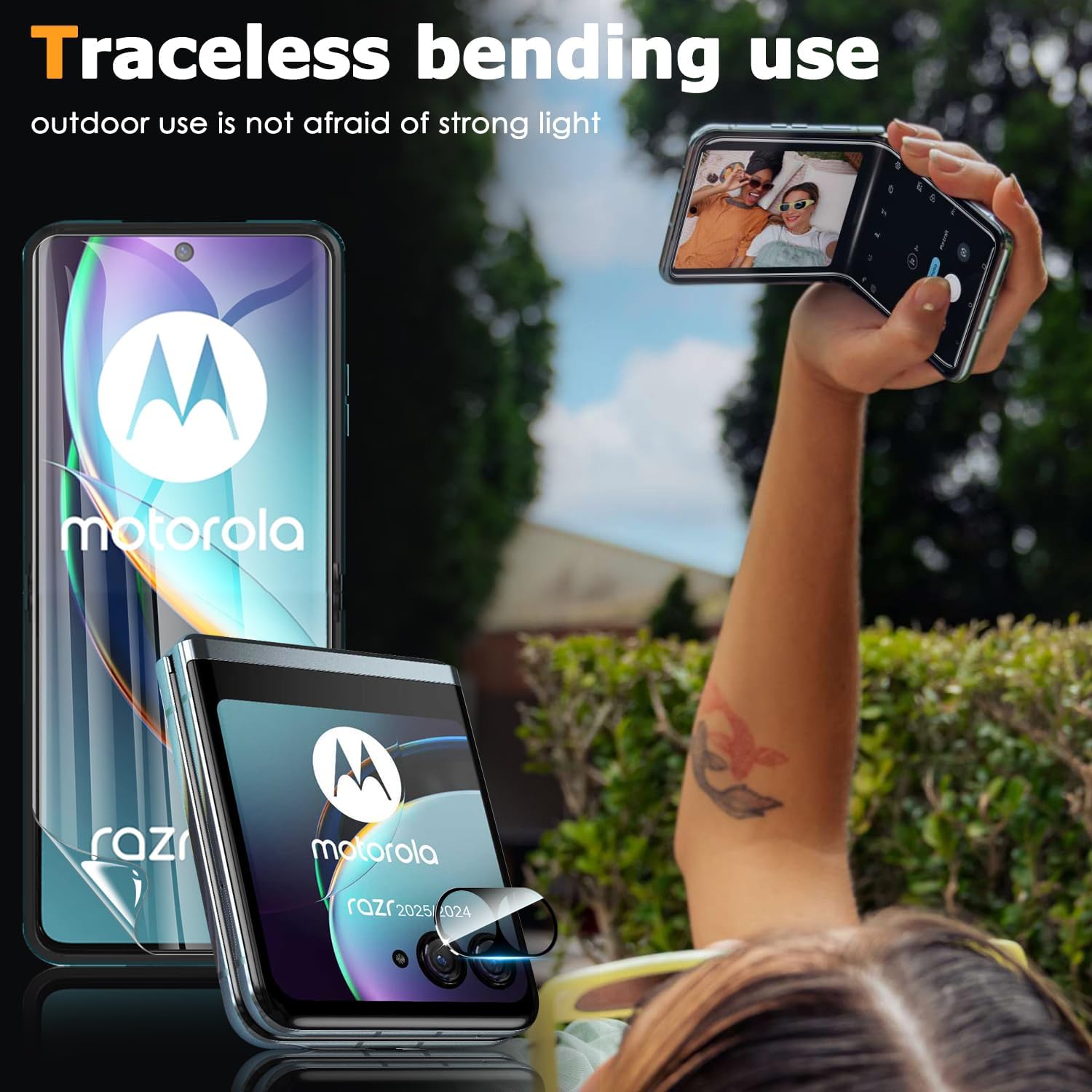 for Motorola Razr 2025/2024 Screen Protector, 2Pcs Inner Soft TPU Screen Protector + 2Pcs Tempered Glass Camera Lens Protector, Case Friendly, No Bubble Anti-Scratch Film for Moto Razr 60/50