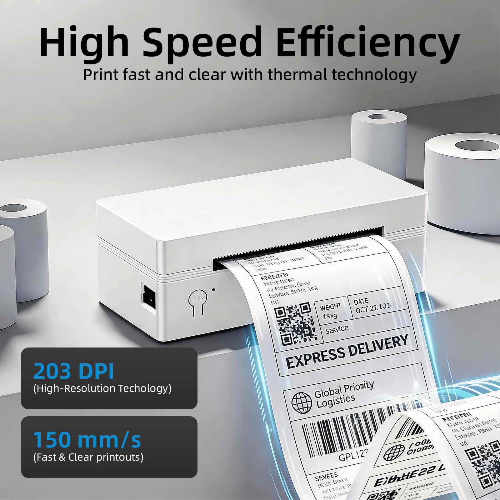 Etikettendrucker Bluetooth, Kabelloser 4x6 Thermo Etikettendrucker für Versandpakete, Unterstützt Android, iPhone, Weit Verbreitet für Amazon, Shopify, Etsy, UPS,DHL