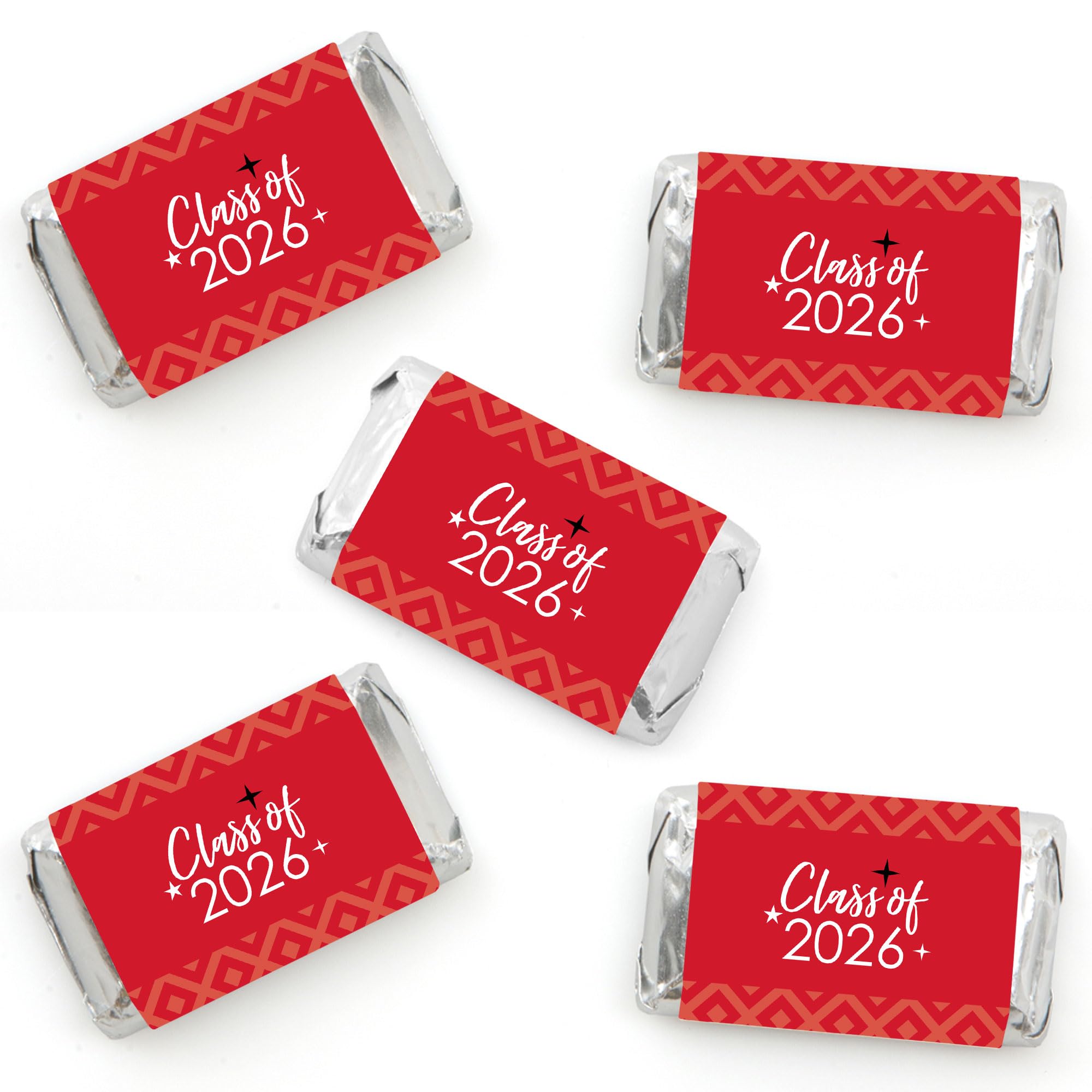 Big Dot of Happiness 2026 Red Graduation Party - Mini Candy Bar Wrapper Stickers - Small Favors - 40 Count