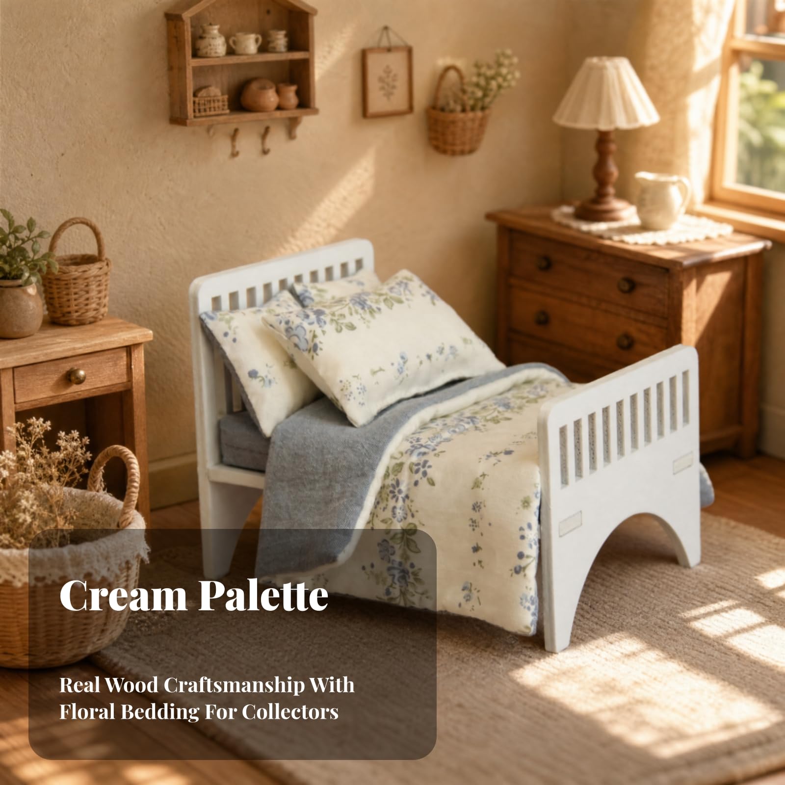 Letto per Bambole con Accessori Elegante | Di Qualità, Letto per Bambole con Materassi e Cuscini, Leggero, Giocattolo, Diorama, Bambini, Collezionisti,