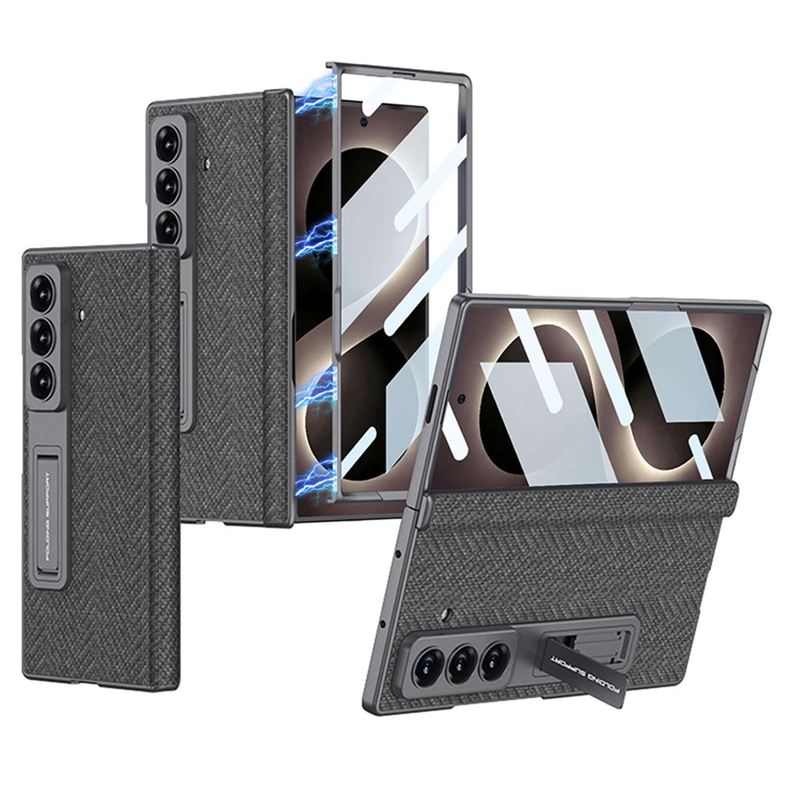 FDUJINH Case Kickstand for Samsung Galaxy Z Fold 8 Ultra, Built-In Screen Protector Hinge Leather Cover Cloth Pattern Shockproof Shell,Grey,Fold 8 Ultra
