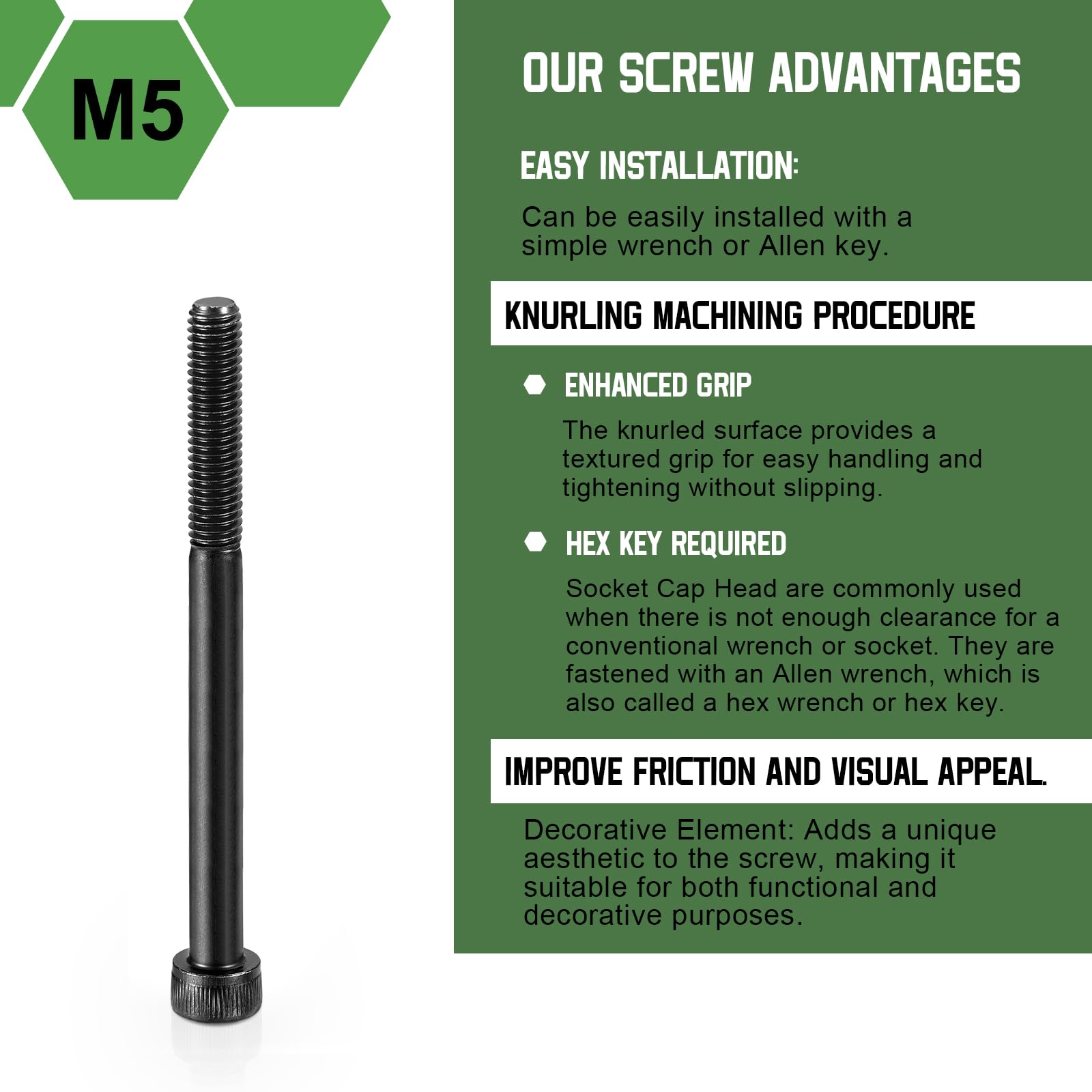 uxcell Hex Socket Bolts (M5-0.8x65), Grade 12.9 Carbon Steel Hex Socket Drive Screws, Black, 25 Pcs, M5-0.8x65mm - Image 3