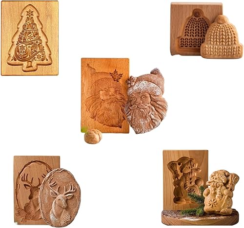 Miniatura 5 de Moldes de madera para hornear, cortador de galletas de madera tallado para Navidad, Halloween, Pascua, sellos de prensa de galletas para cocina,