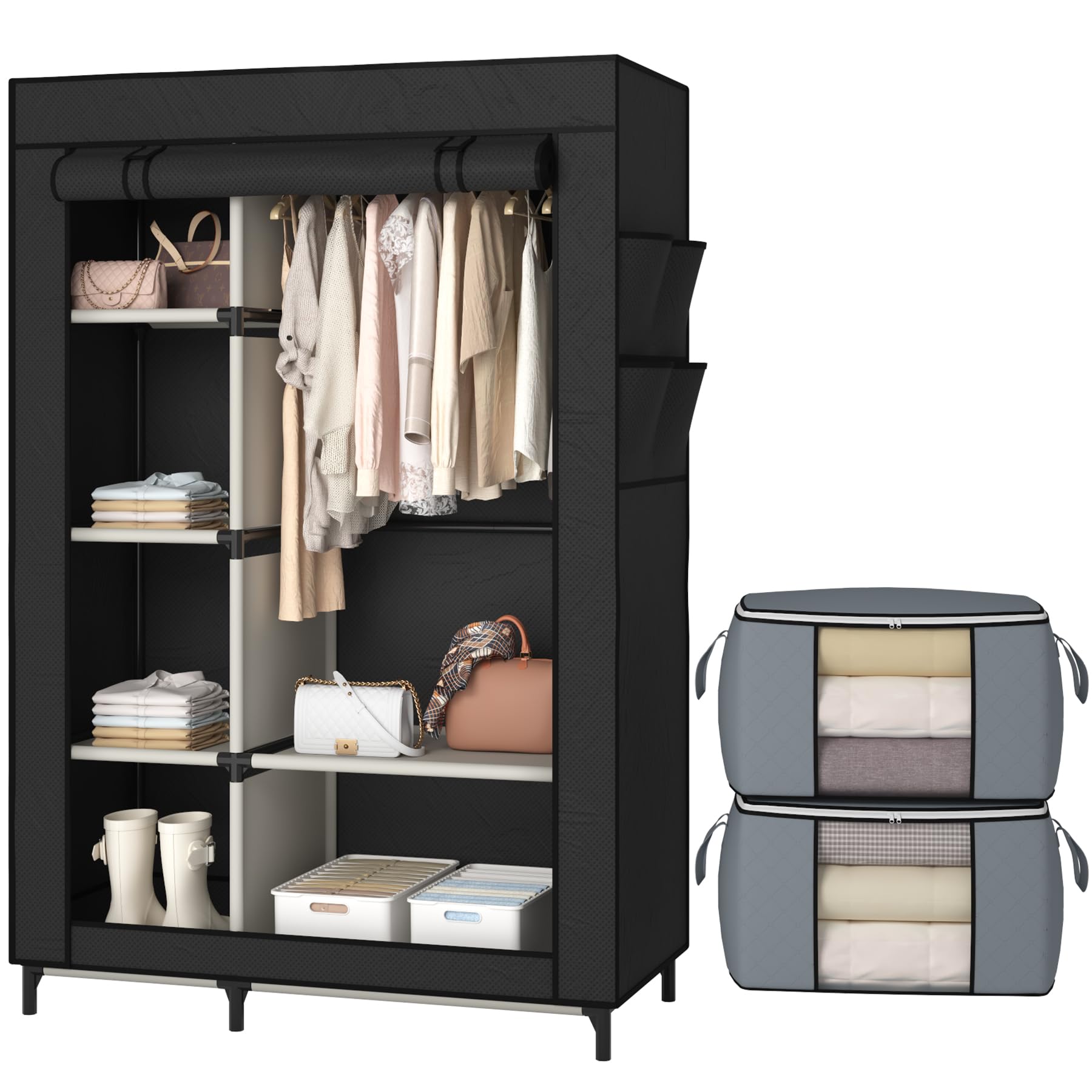 Amazon.com: Calmootey Portable Closet, Wardrobe with 6 Shelves and